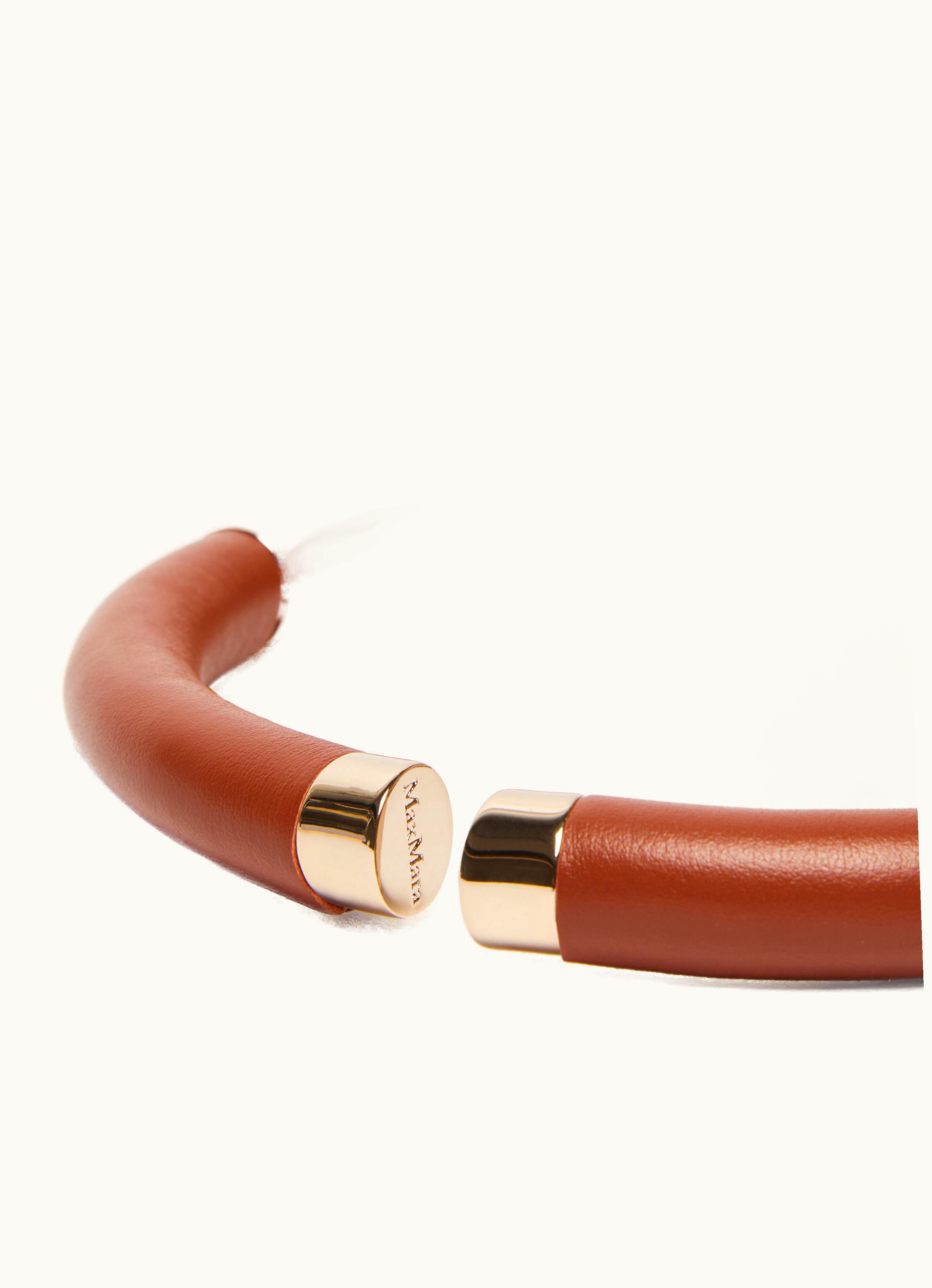 Max Mara Max Mara Metal And Leather Tubular Necklace Tobacco Lancia