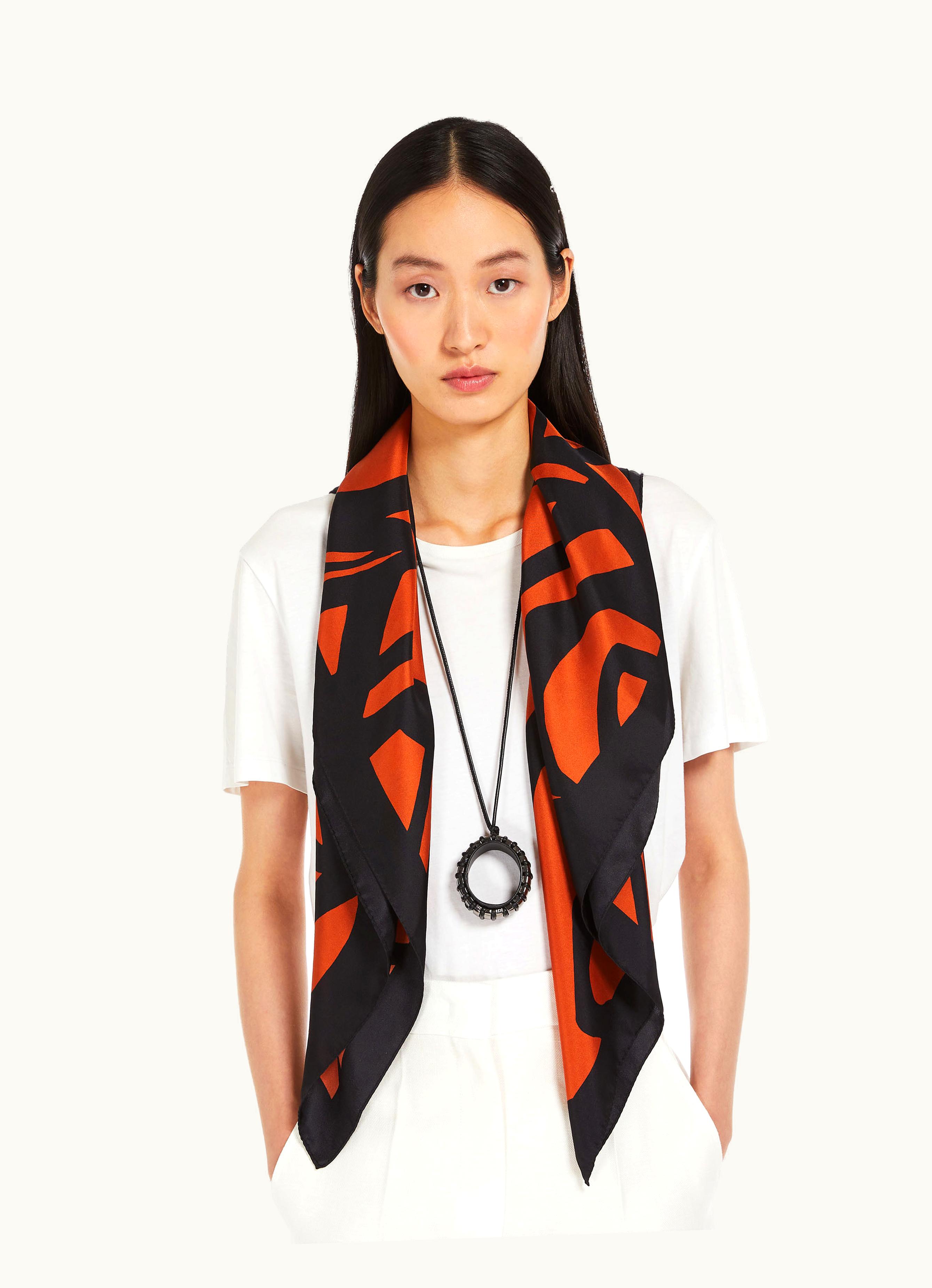 Max Mara Max Mara Pure Silk Twill Scarf Carre90 All-Over Print Rust