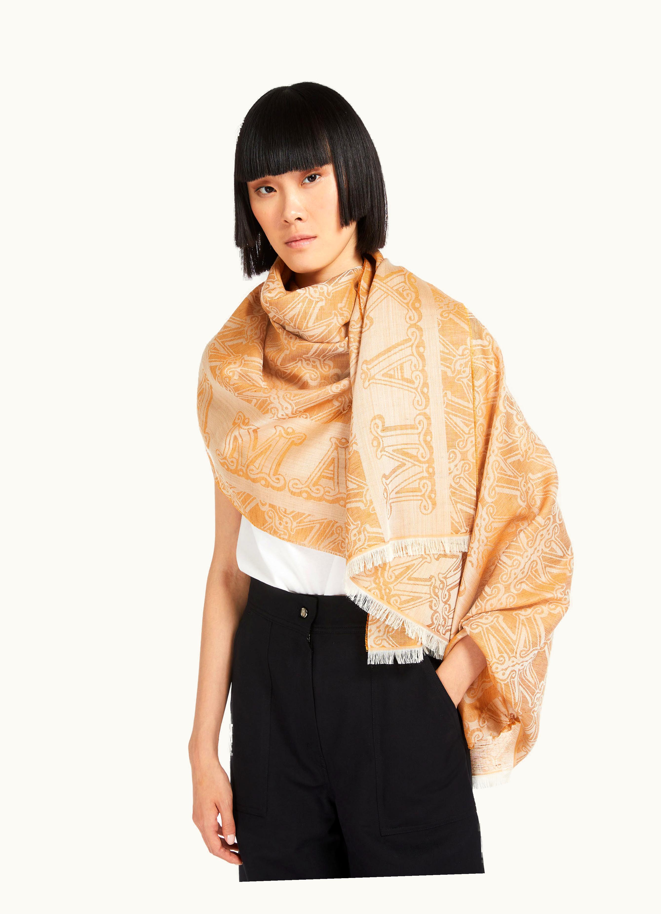 Max Mara Max Mara Jacquard-knit Wool Silk And Linen Stole Tobacco Eleonor