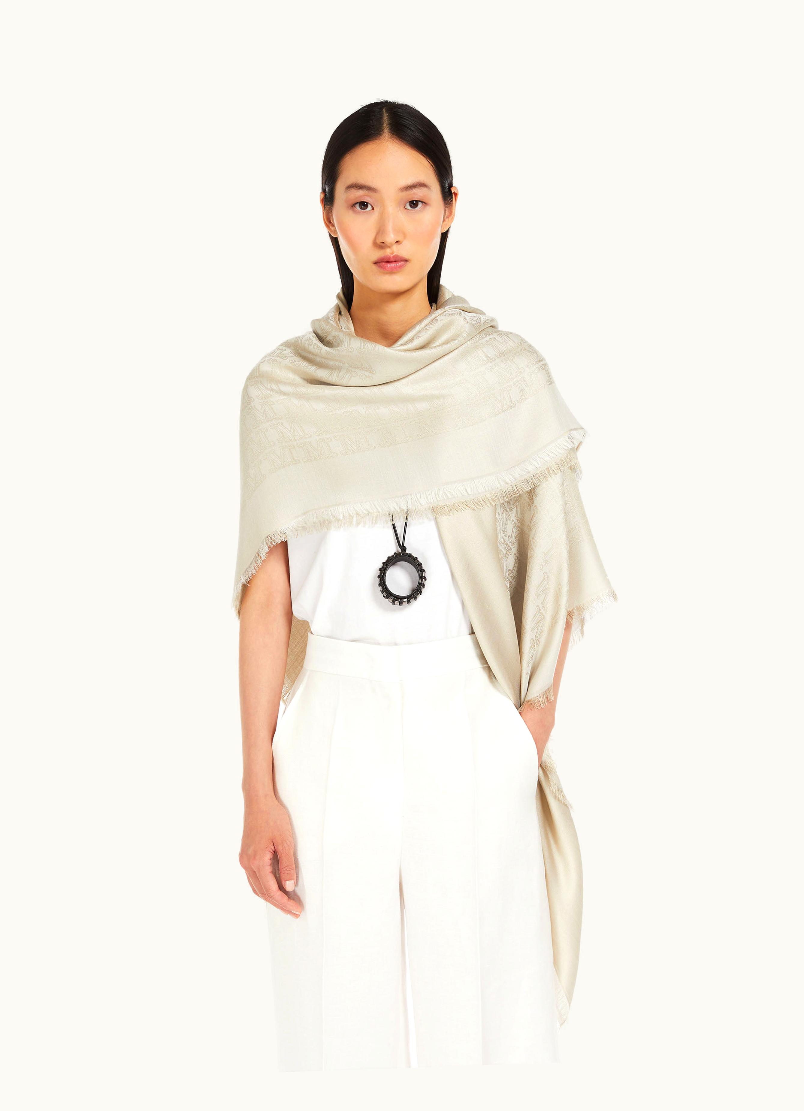 Max Mara Max Mara Jacquard-knit Silk And Cotton Shawl Sage Green Geode