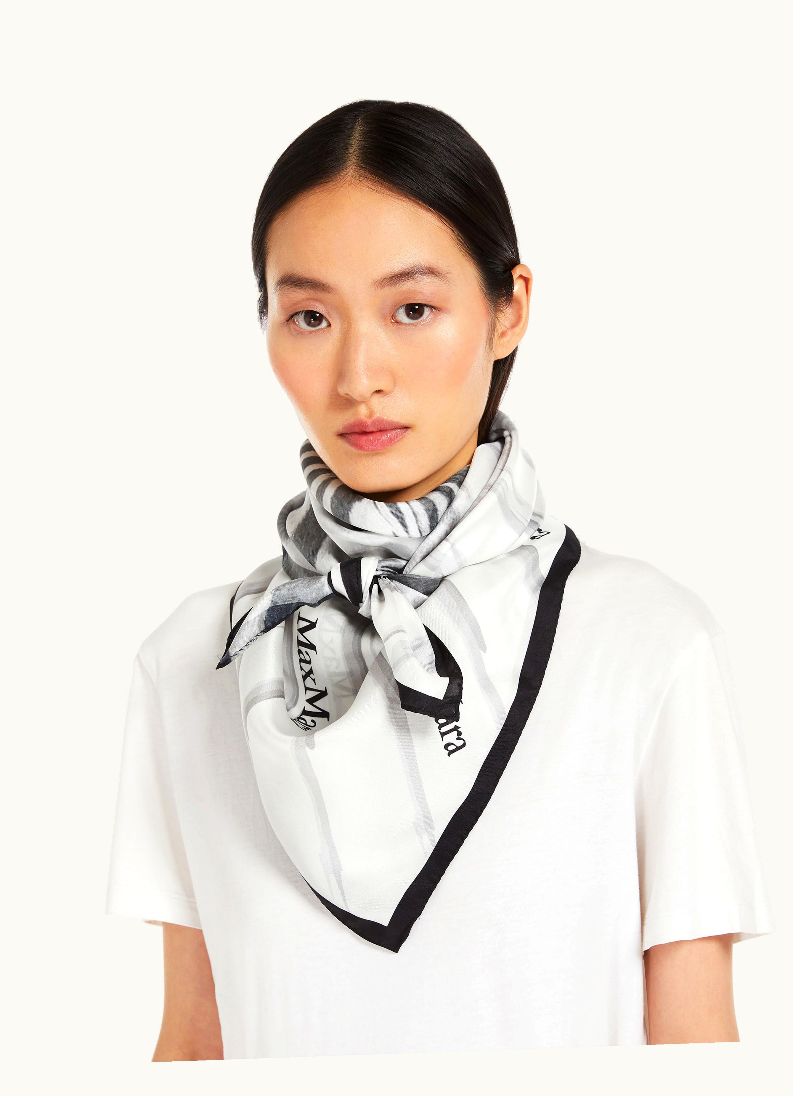 Max Mara Max Mara Printed Silk Scarf White Black Carre90