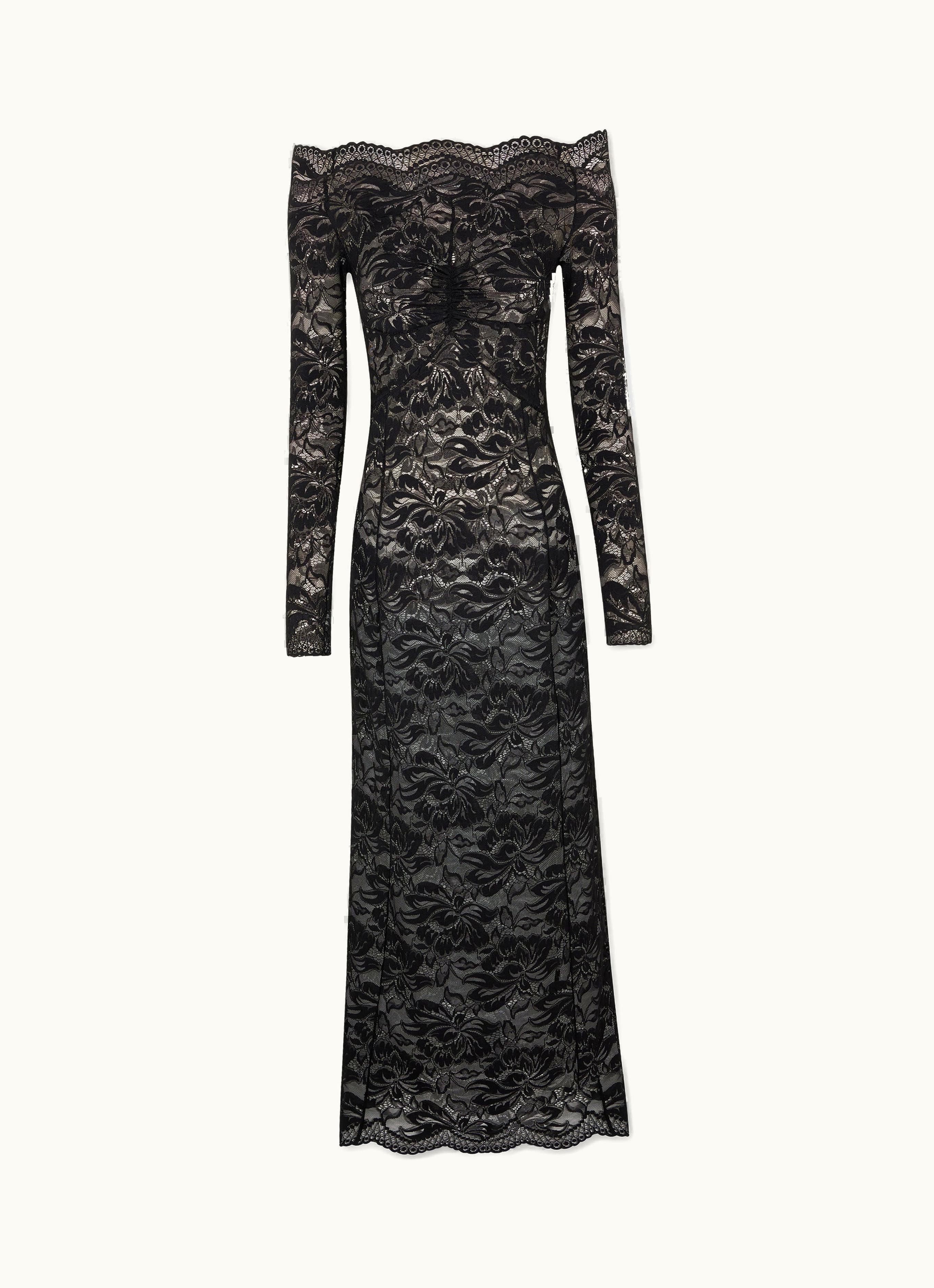 Rabanne Rabanne Long Black Lace Dress With Bardot Collar