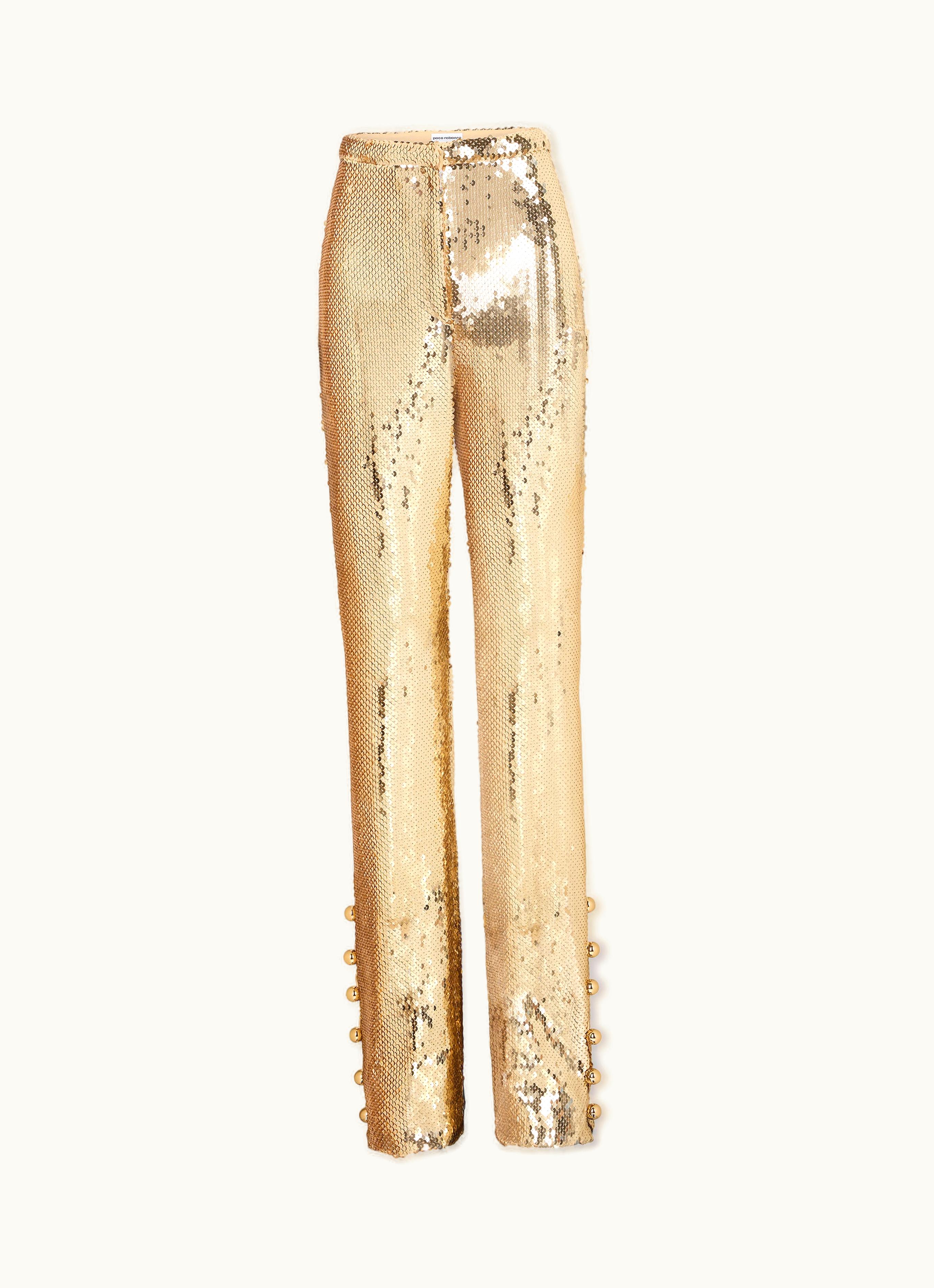 Rabanne Rabanne Gold Sequins Trousers With Metallic Pearled Detail