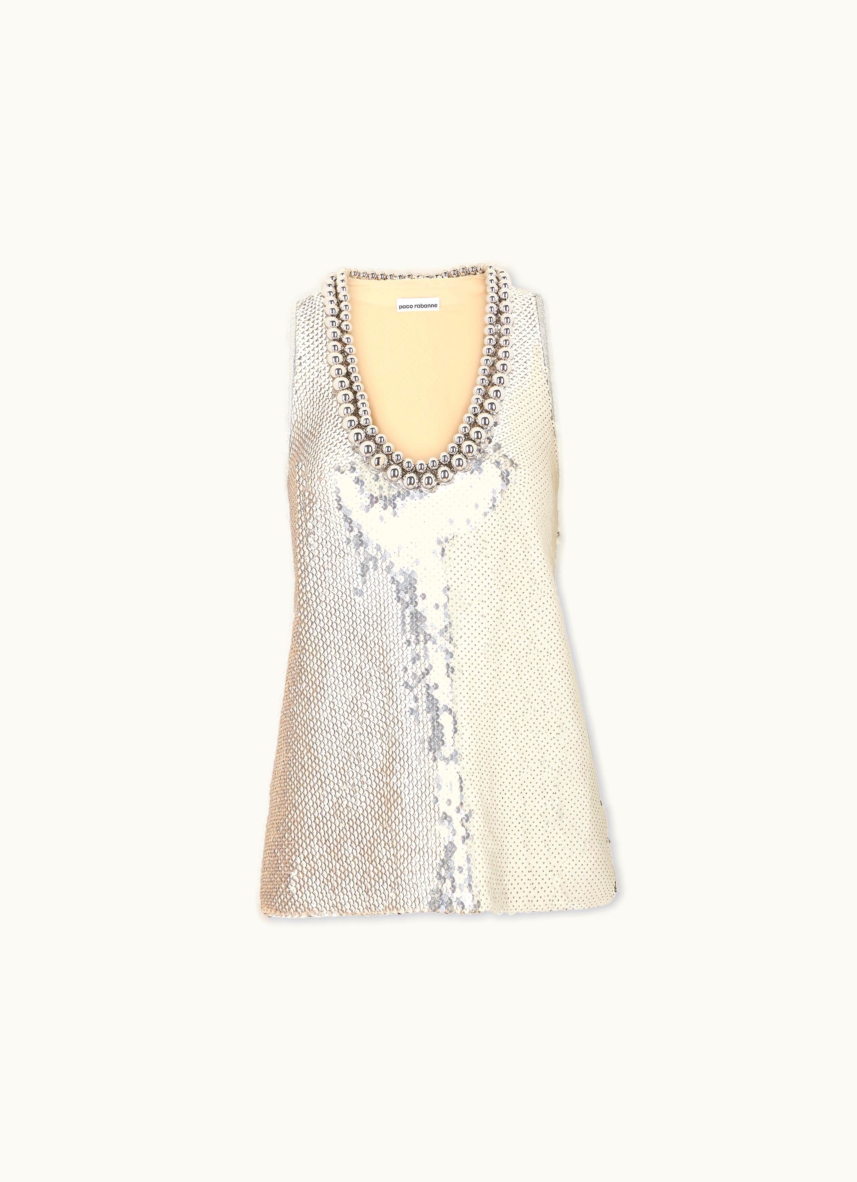 Rabanne Rabanne Silver Chainmail Tank Top With Metallic Pearled Neckline