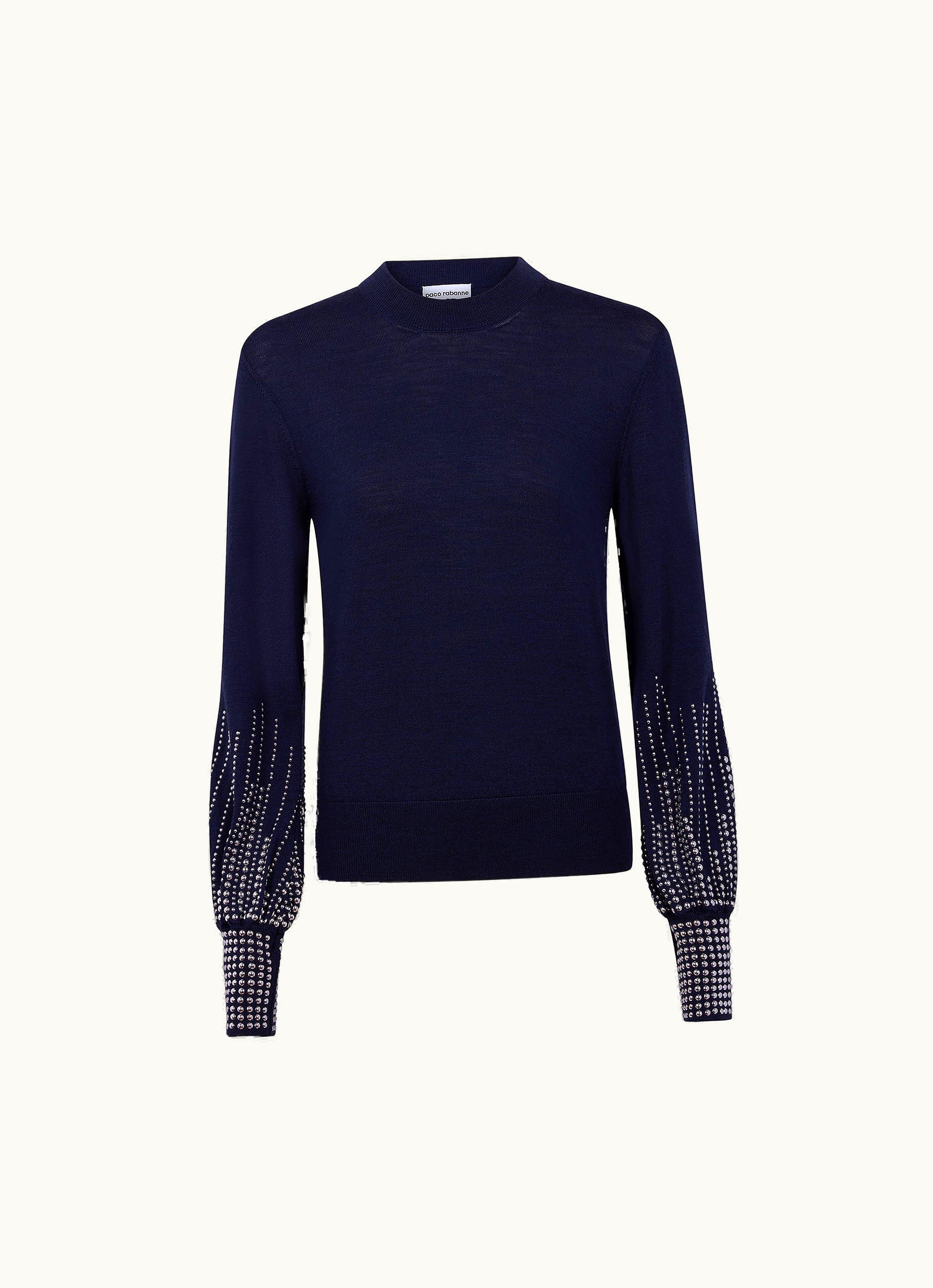 Rabanne Rabanne Navy Stud Rhinestone Embellished Sweater