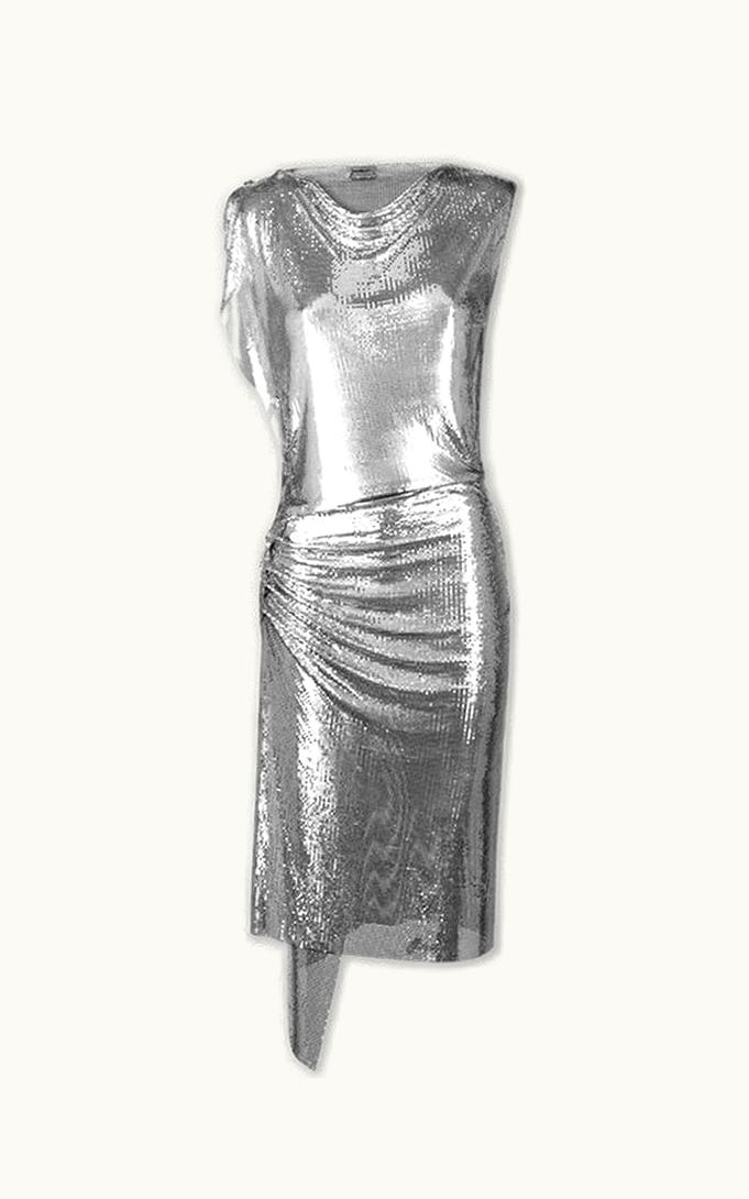 Rabanne Rabanne Silver Drapé Pression Dress In Chainmail