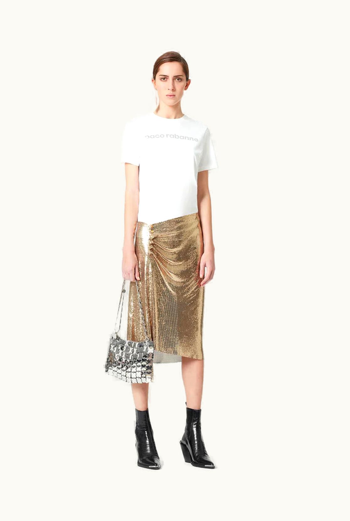 Rabanne Rabanne Gold Drapé Pression Chainmail Skirt
