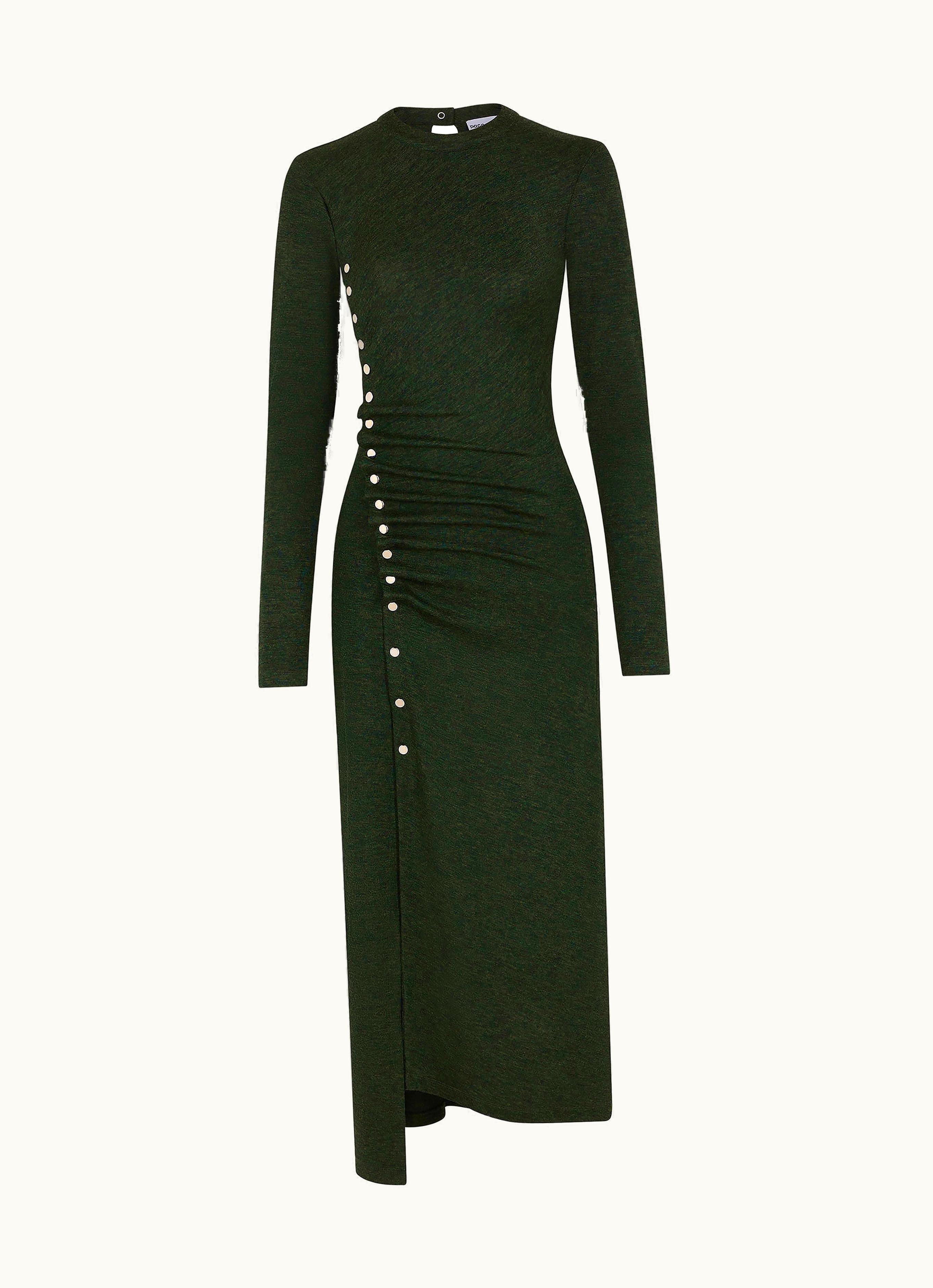 Rabanne Rabanne Khaki Drapé Pression Dress In Wool Jersey