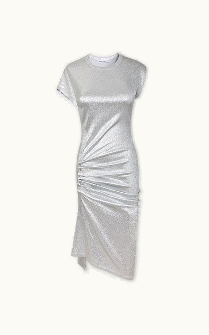 Rabanne Rabanne Silver Drapé Pression Dress In Lurex