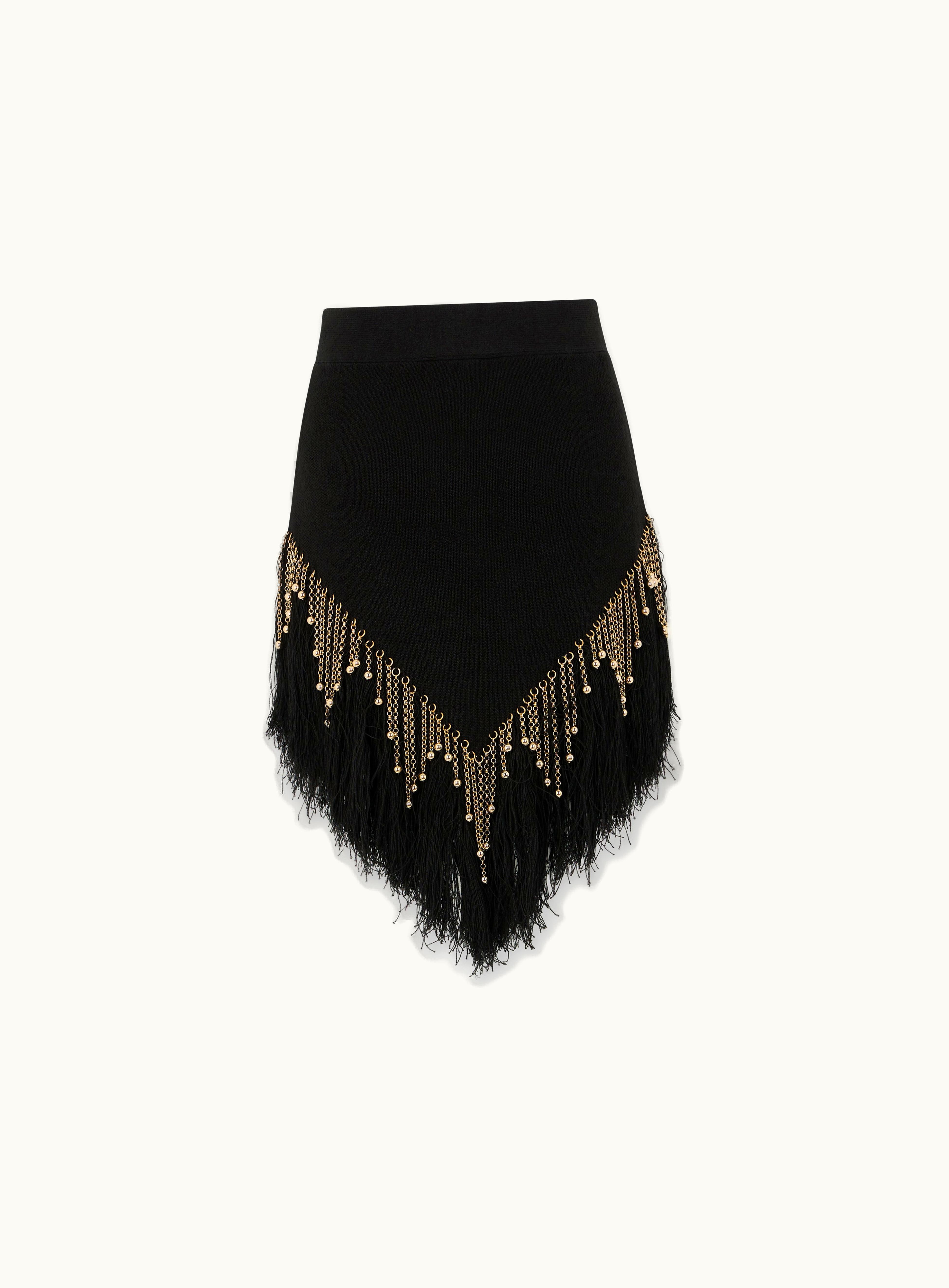Rabanne Rabanne Black Woven Skirt With Knitted Beads And Feathers