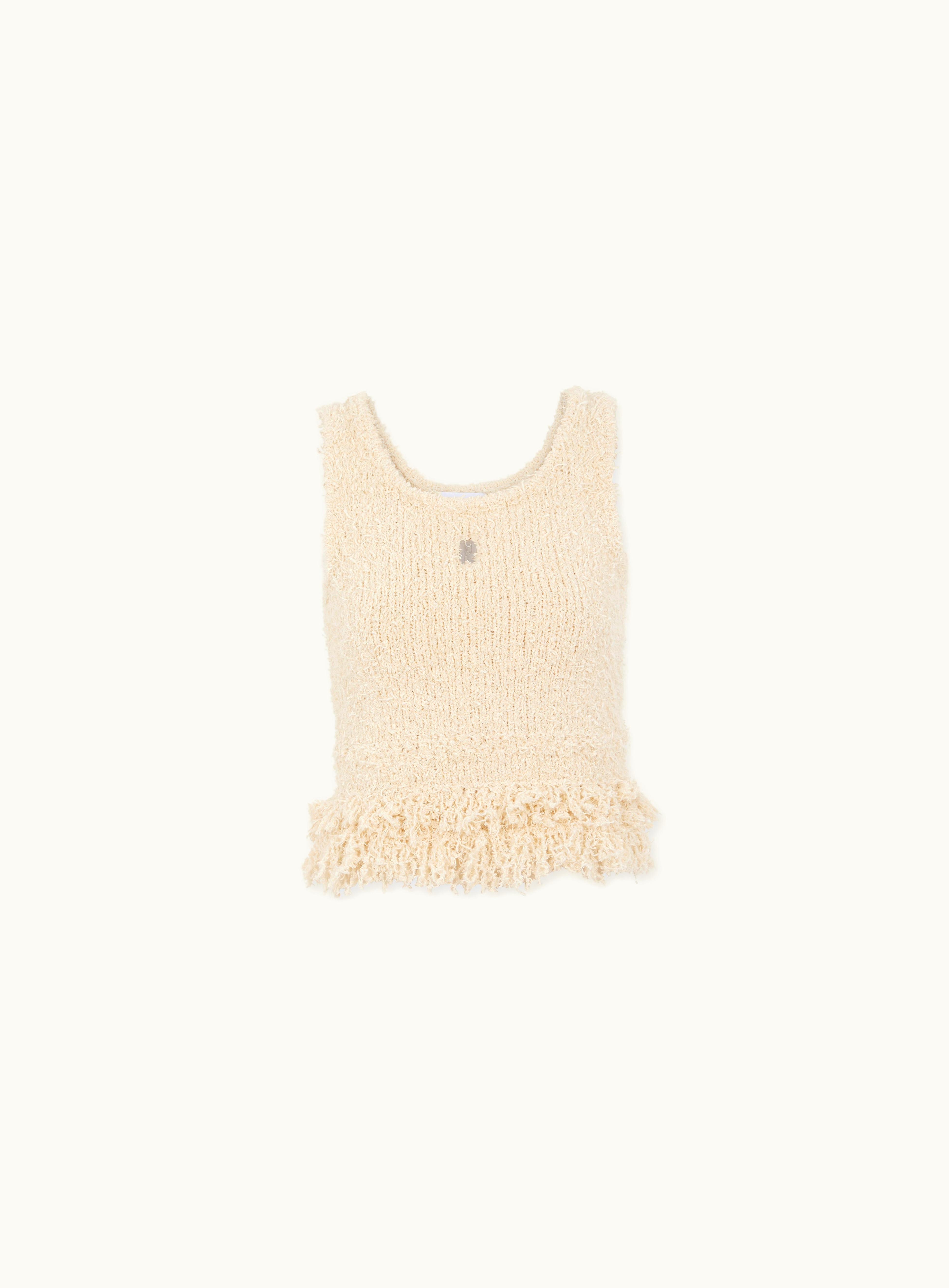 Rabanne Rabanne Creme Woven Top With Knitted Fringes