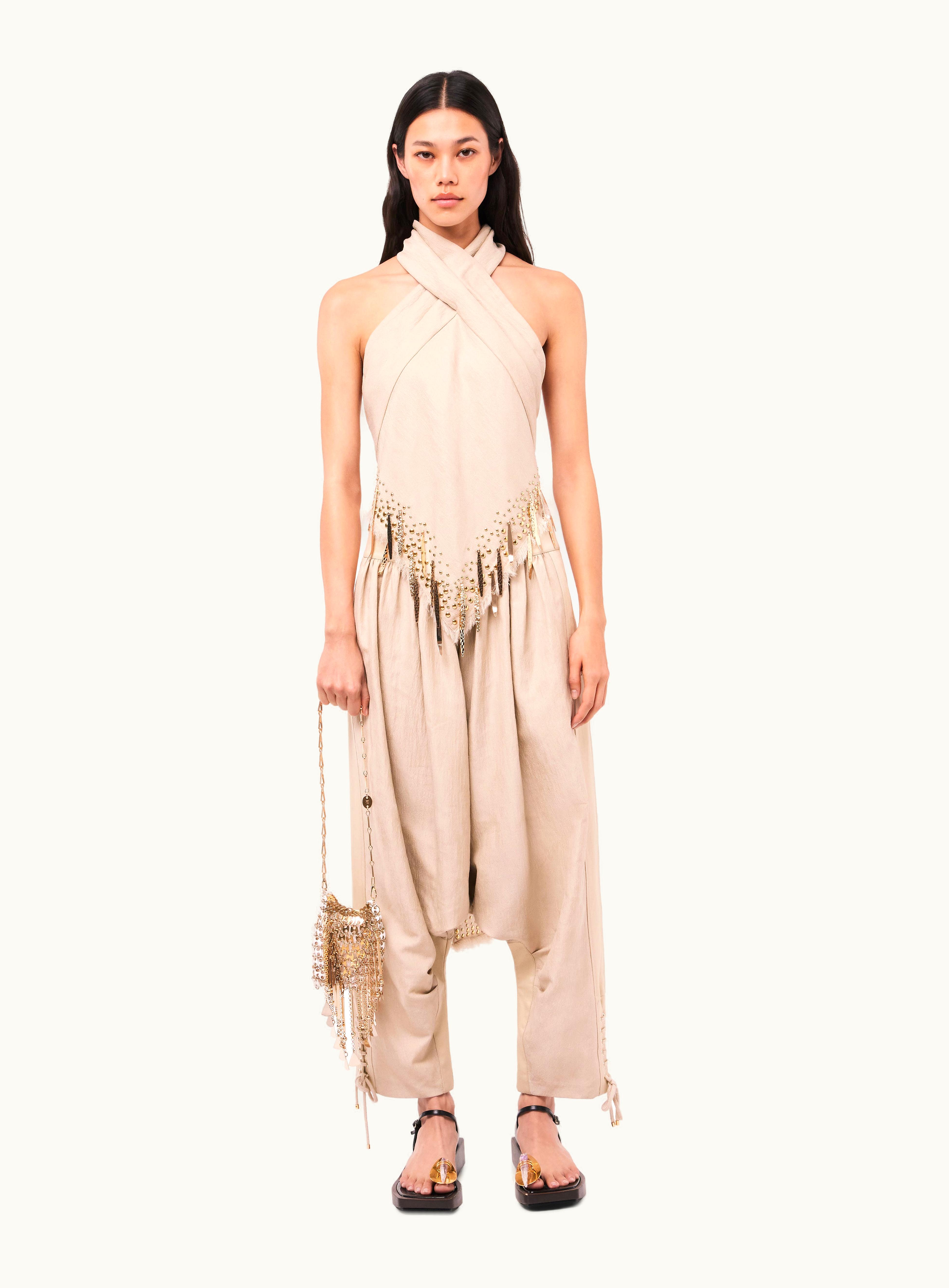 Rabanne Rabanne Tailored Baggy Sand Colored Pants In Wool