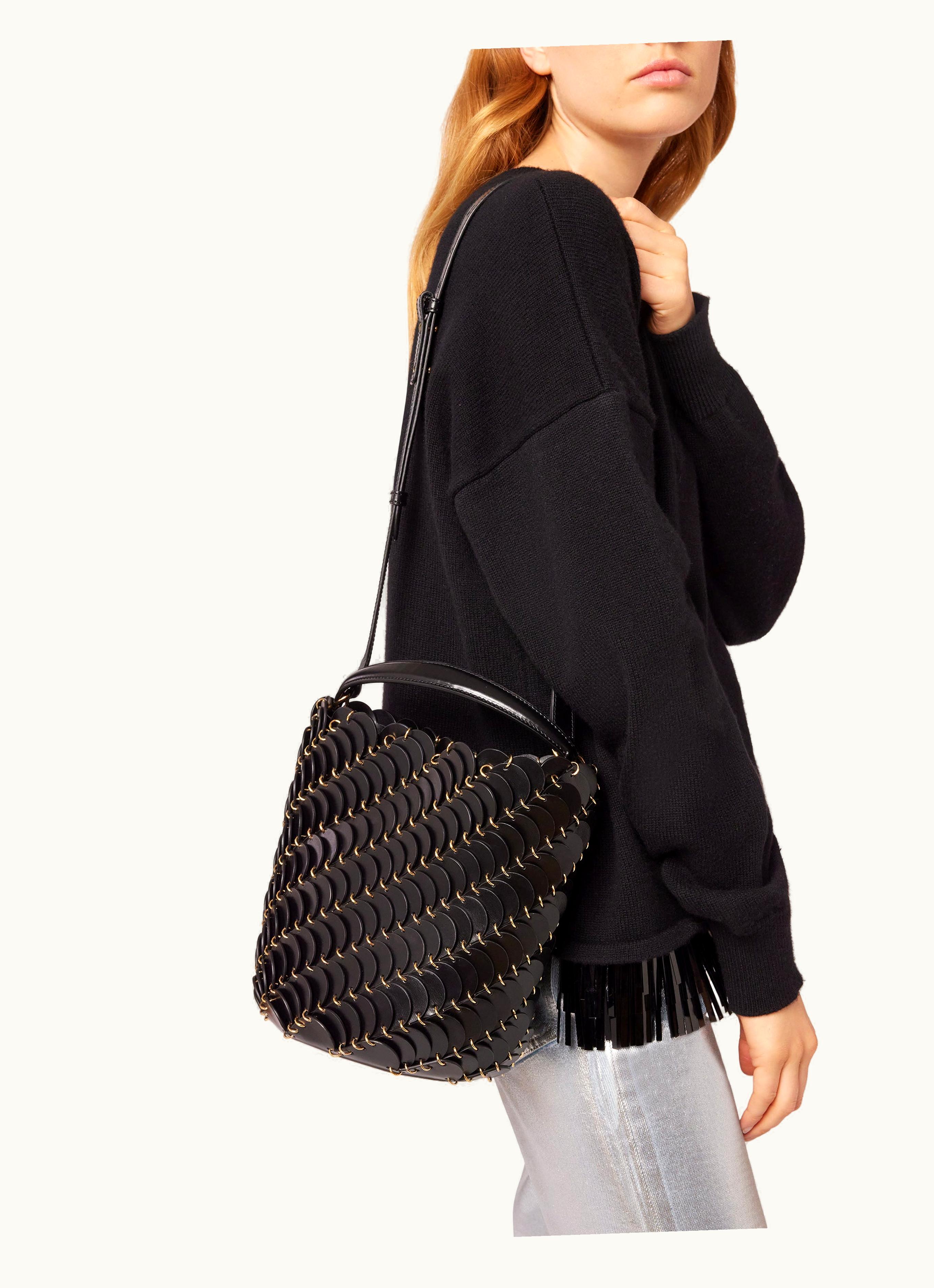 Rabanne Rabanne Medium Black Bucket Paco Bag In Leather