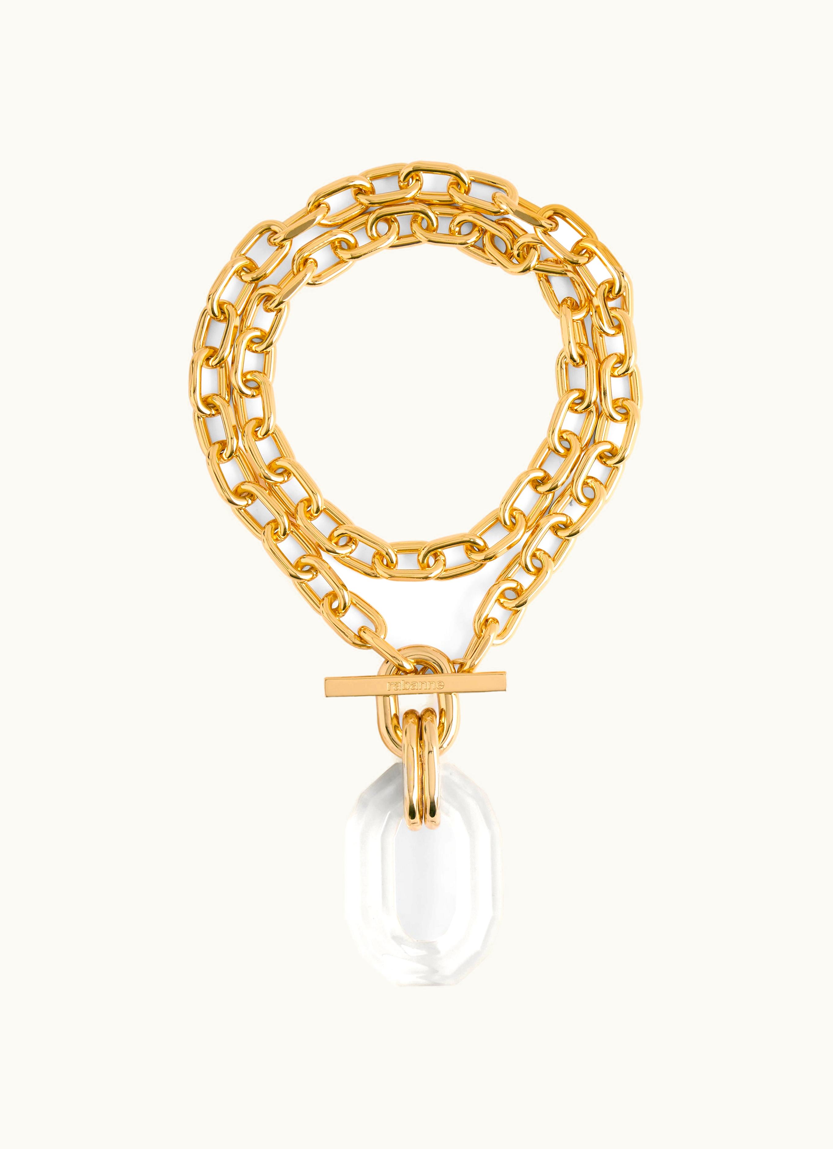 Rabanne Rabanne Gold Double Chain XL Link Necklace With Glossy Pendant