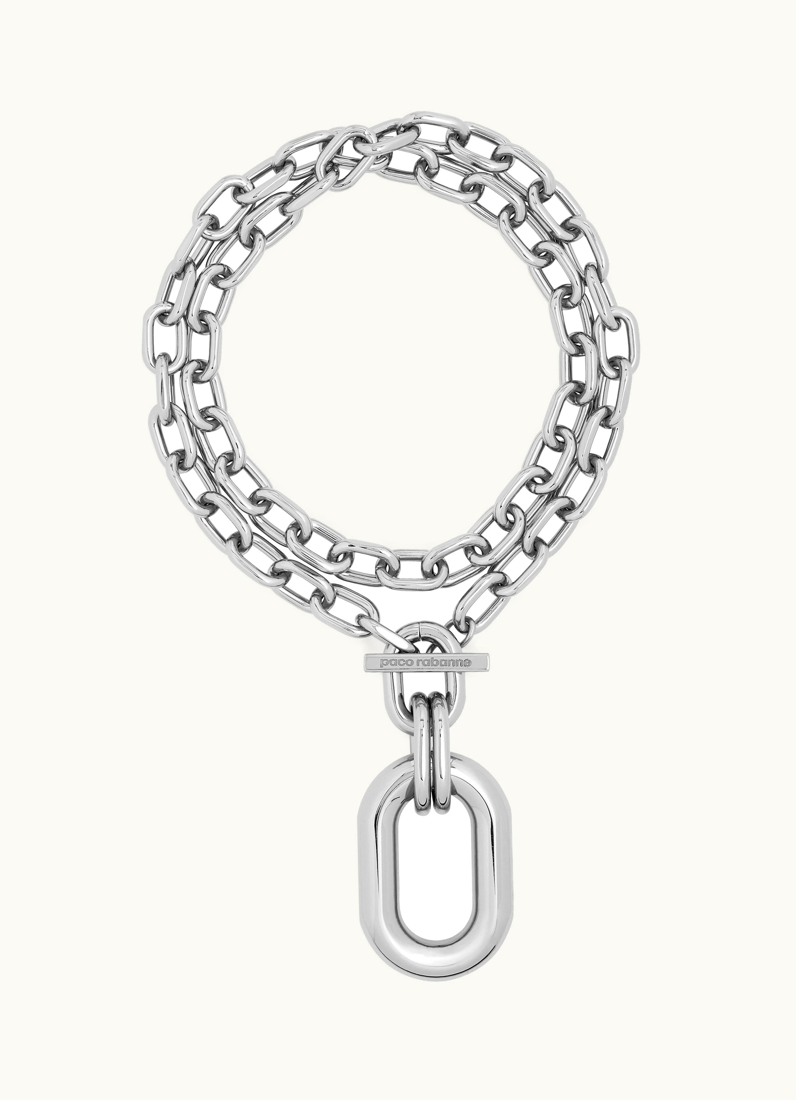 Rabanne Rabanne Silver Double Chain XL Link Necklace With Pendant