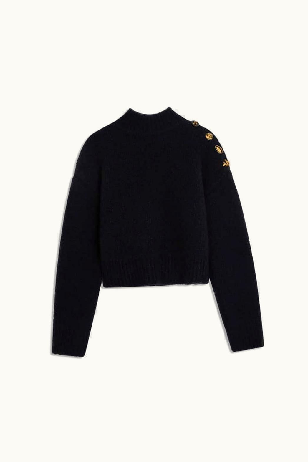 Schiaparelli Schiaparelli Curly Cashmere Turtleneck with Golden Brass Buttons in Ecru