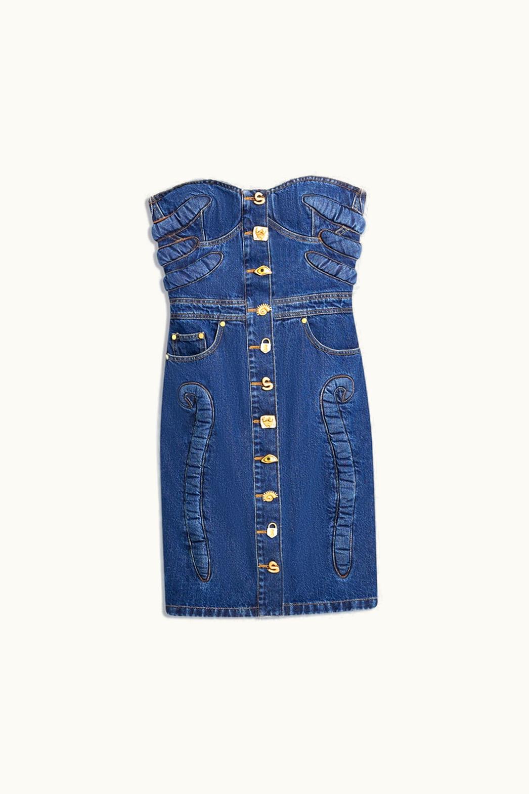 Schiaparelli Schiaparelli Denim Bustier Bijoux Dress Blue Wash