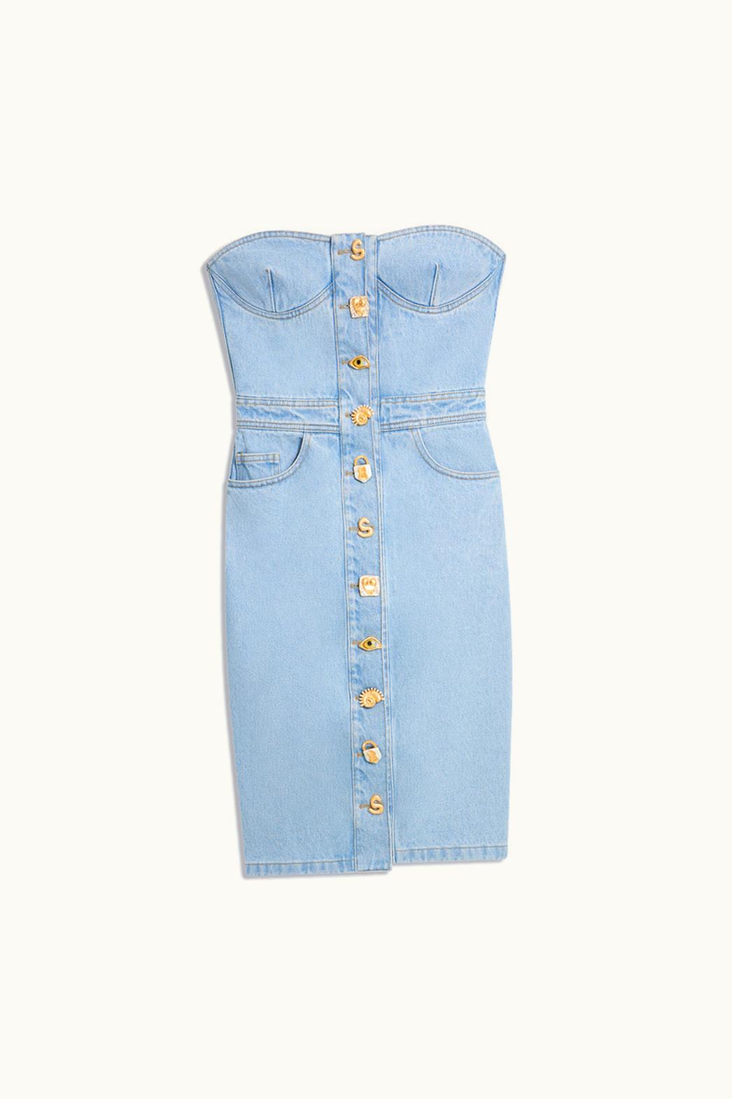 Schiaparelli Schiaparelli Denim Bustier Bijoux Dress - Golden Blue Rivet Edition