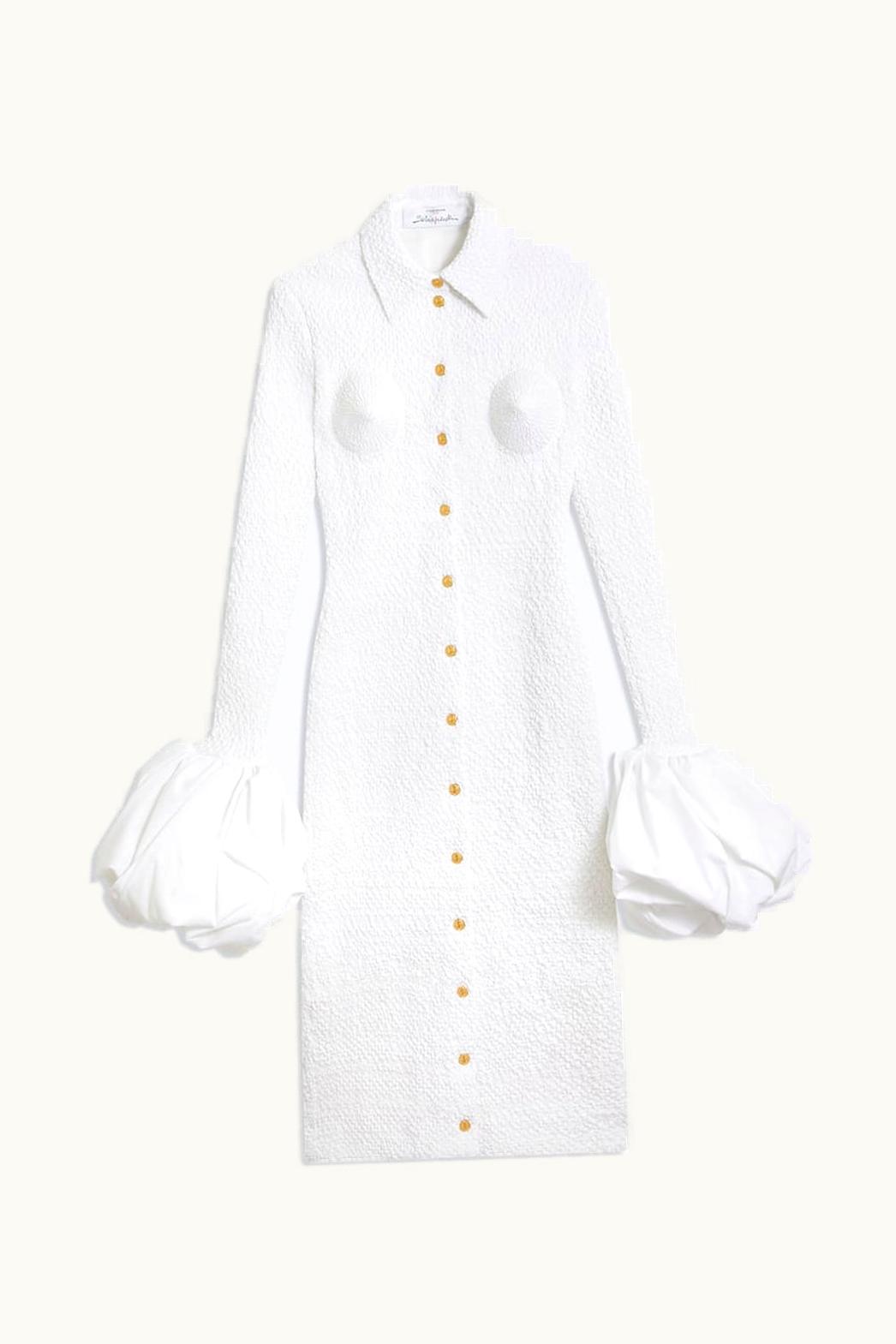 Schiaparelli Schiaparelli Smocked White Poplin Shirt Dress