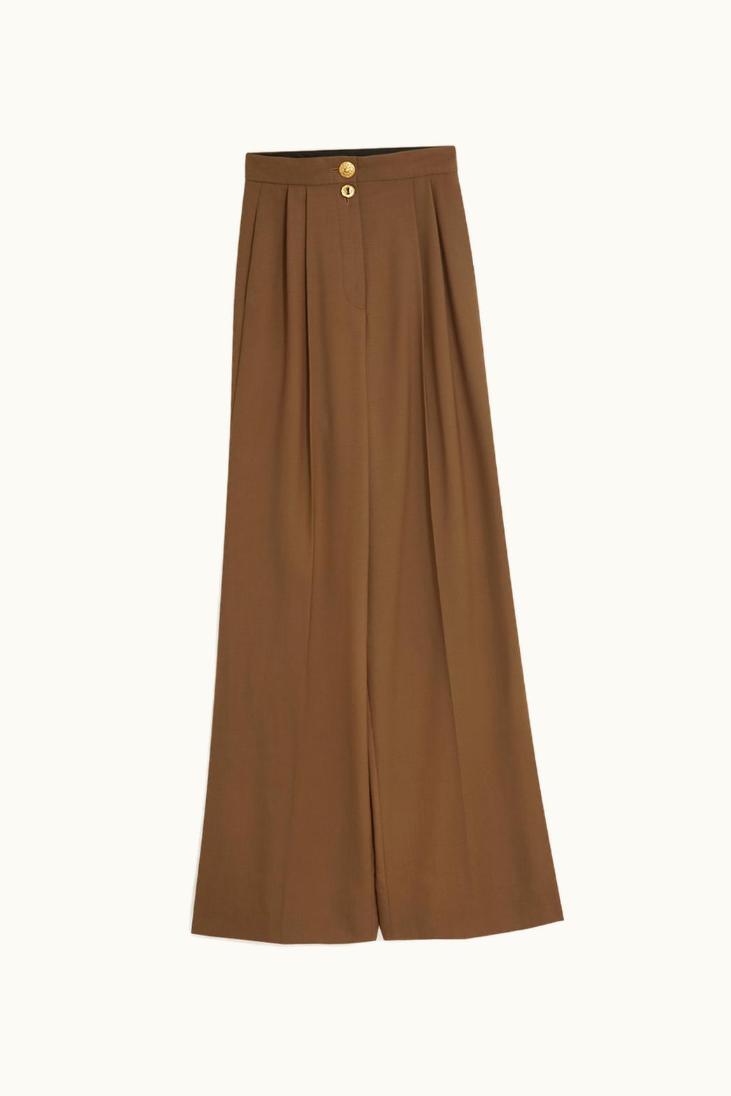Schiaparelli Schiaparelli Rich Brown Wool WIDE-LEG Pants With Embroidered Measuring Tape