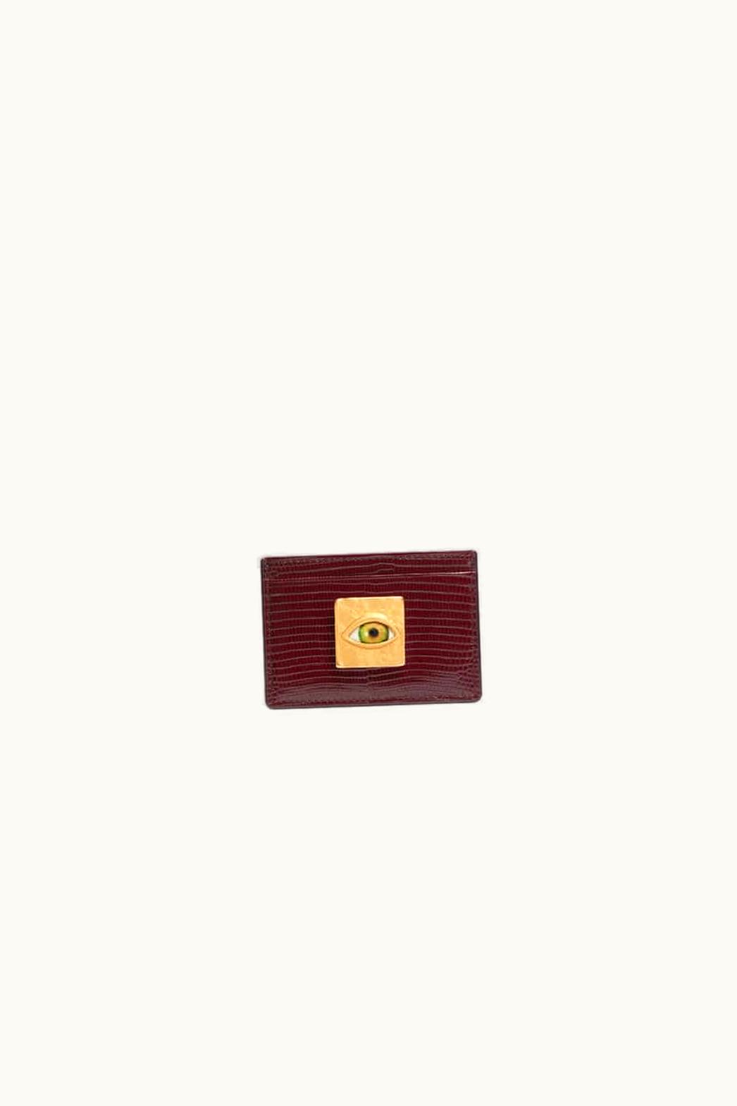 Schiaparelli Schiaparelli Eye Card Holder Lizard Leather Burgundy