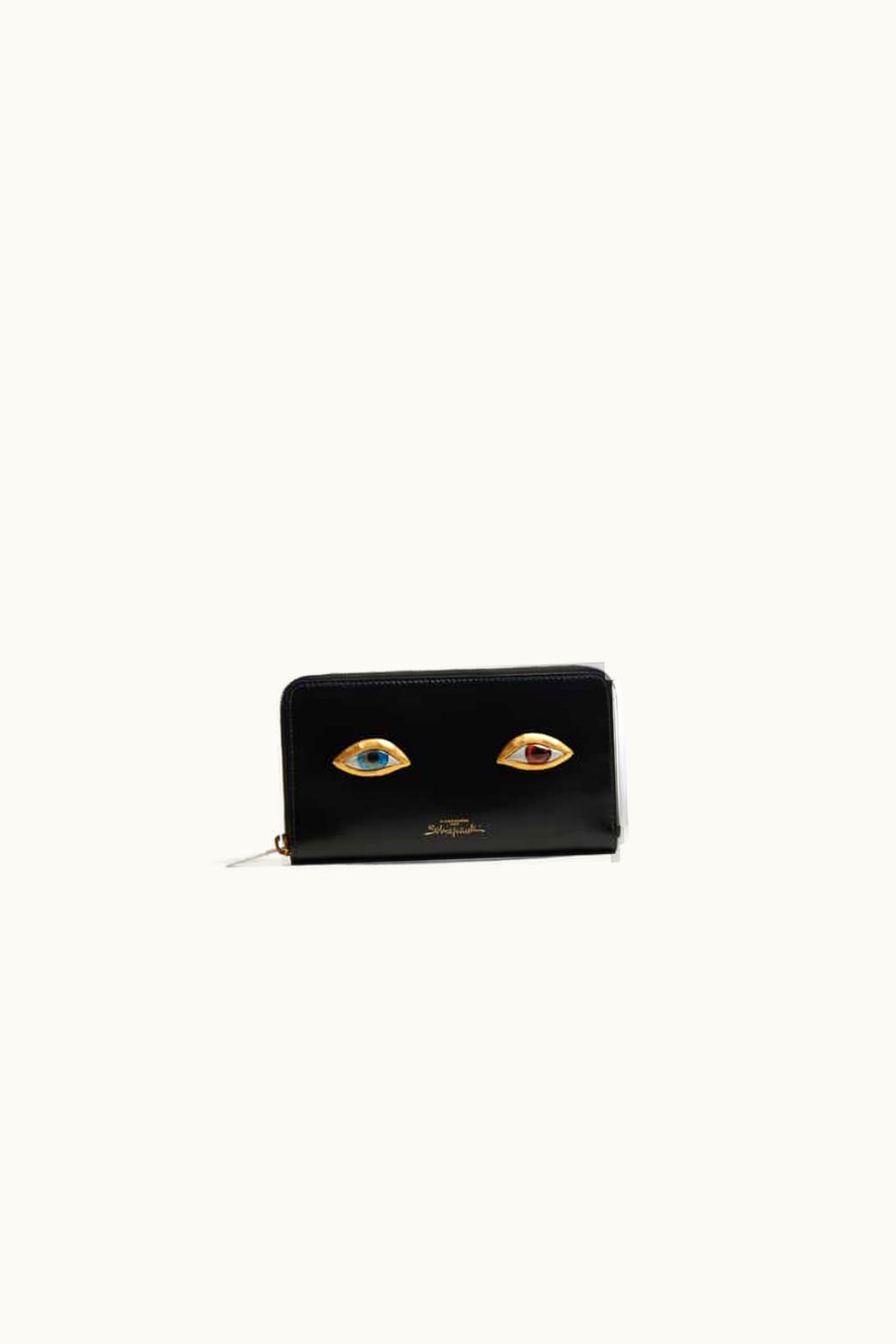 Schiaparelli Schiaparelli Eyes Wallet Black Calfskin Shocking Pink Zip Wallet