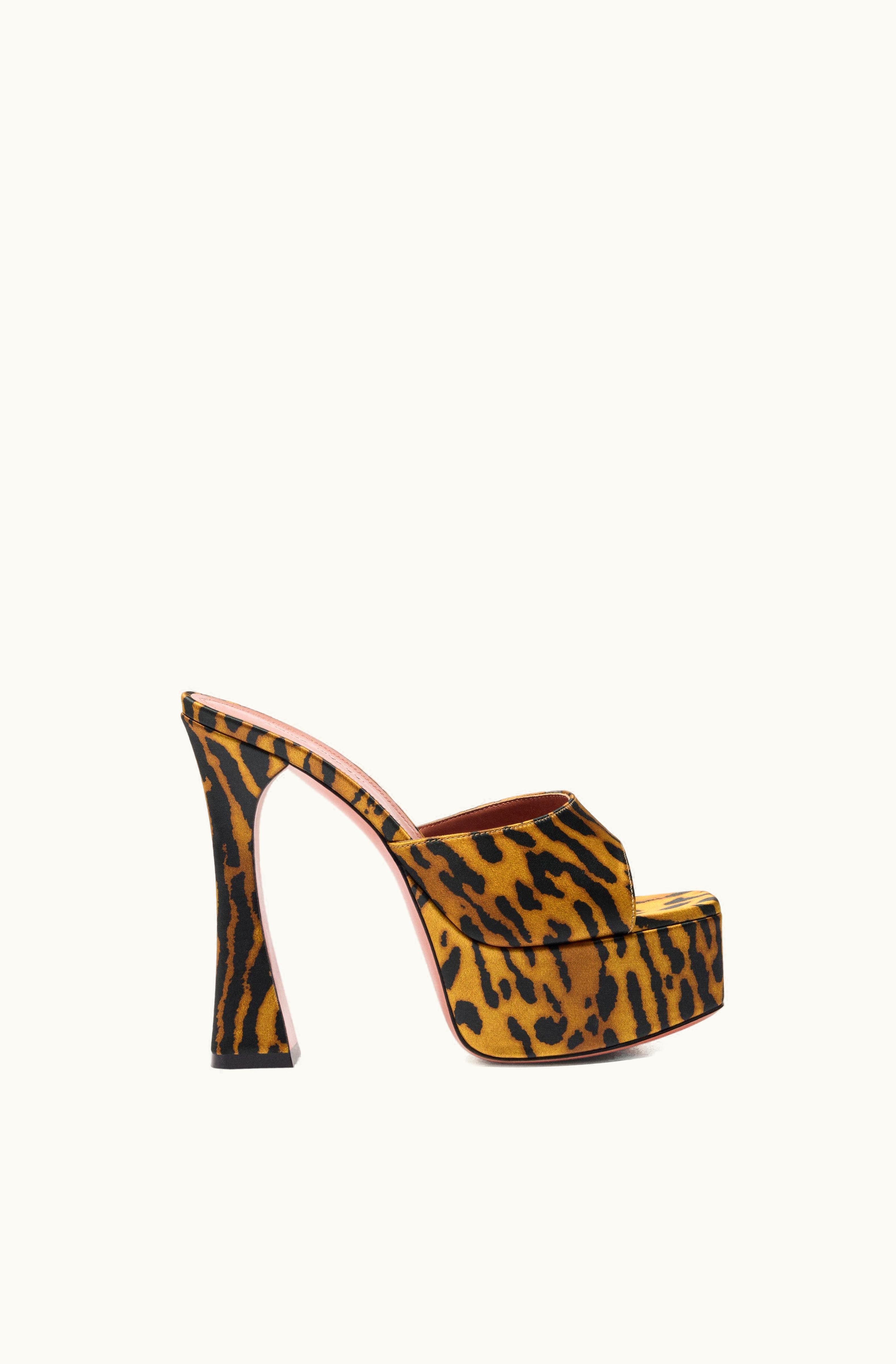Amina Muaddi Amina Muaddi Dalida Plateau Slipper Tiger Print Satin
