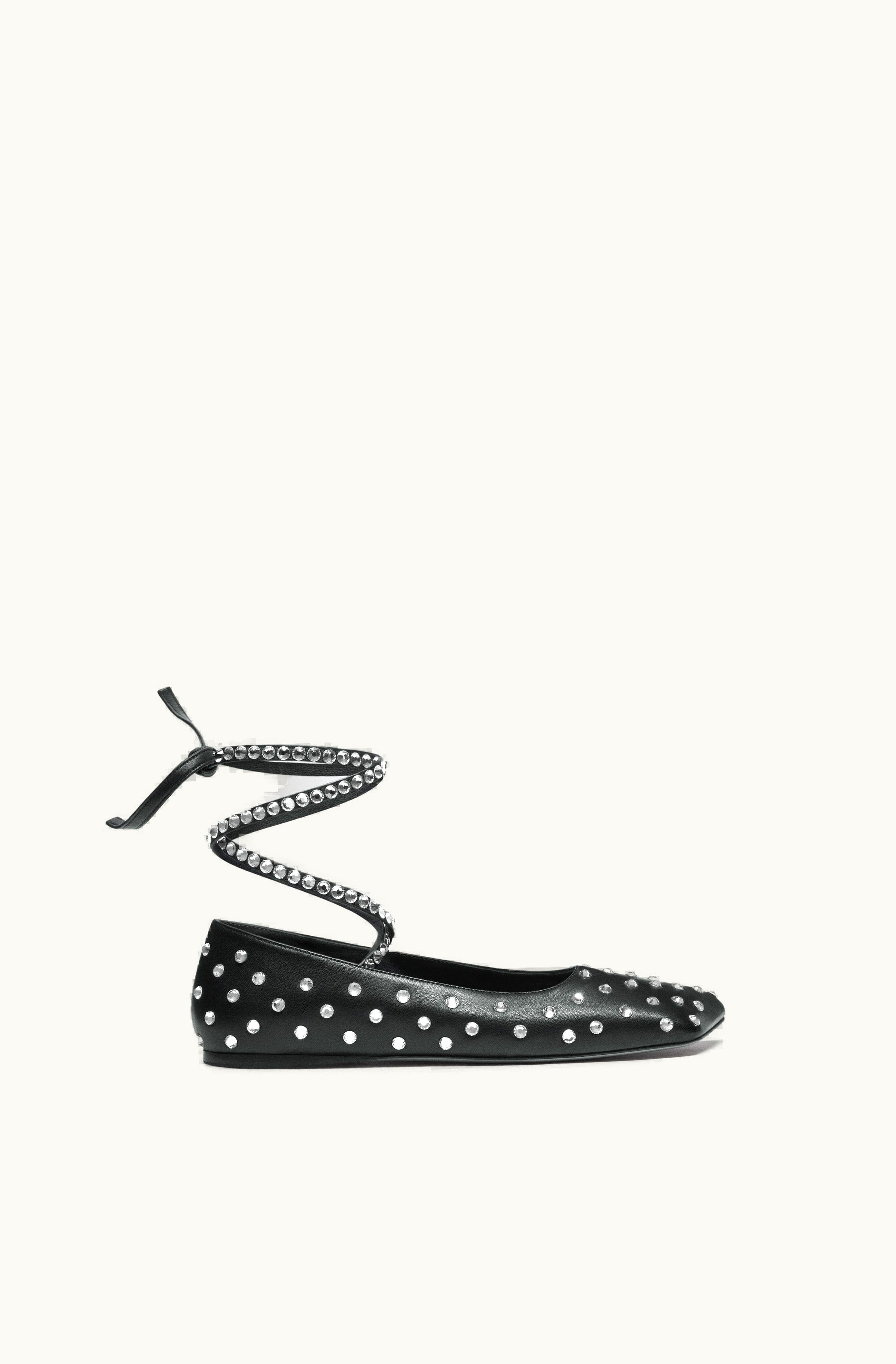 Amina Muaddi Amina Muaddi Ane Crystal Lace Up Flat Black Nappa