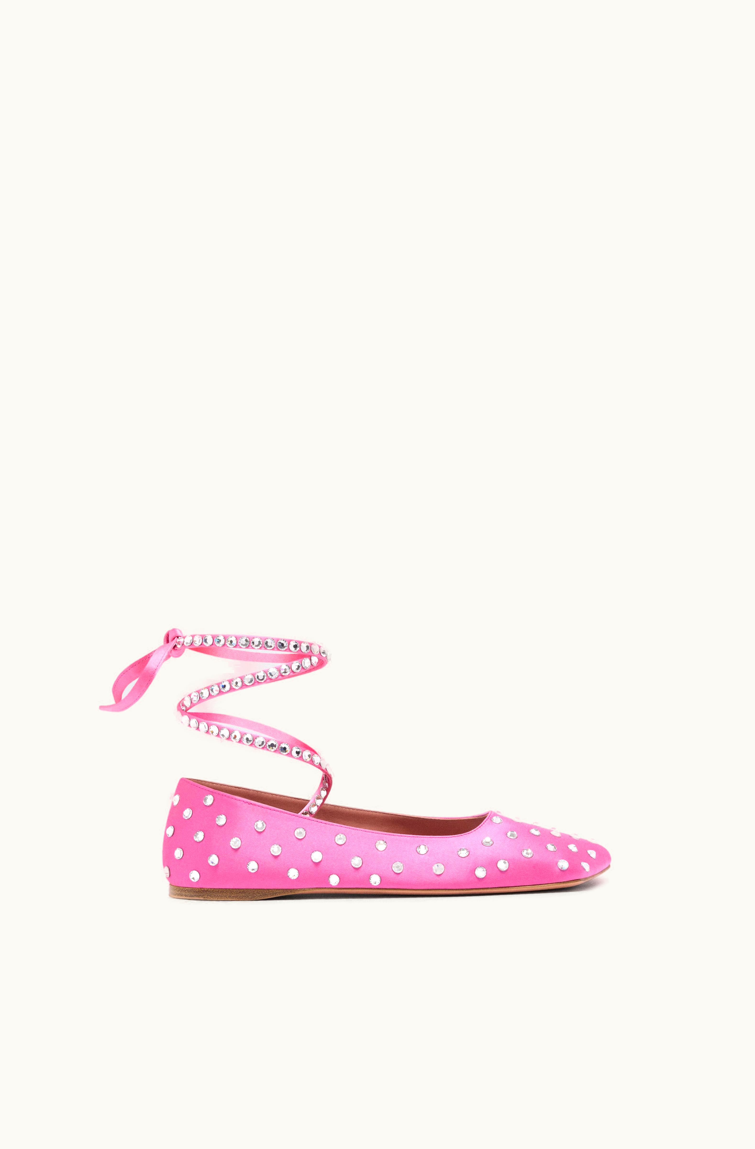 Amina Muaddi Amina Muaddi Ane Crystal Lace Up Flat Marshmallow Satin