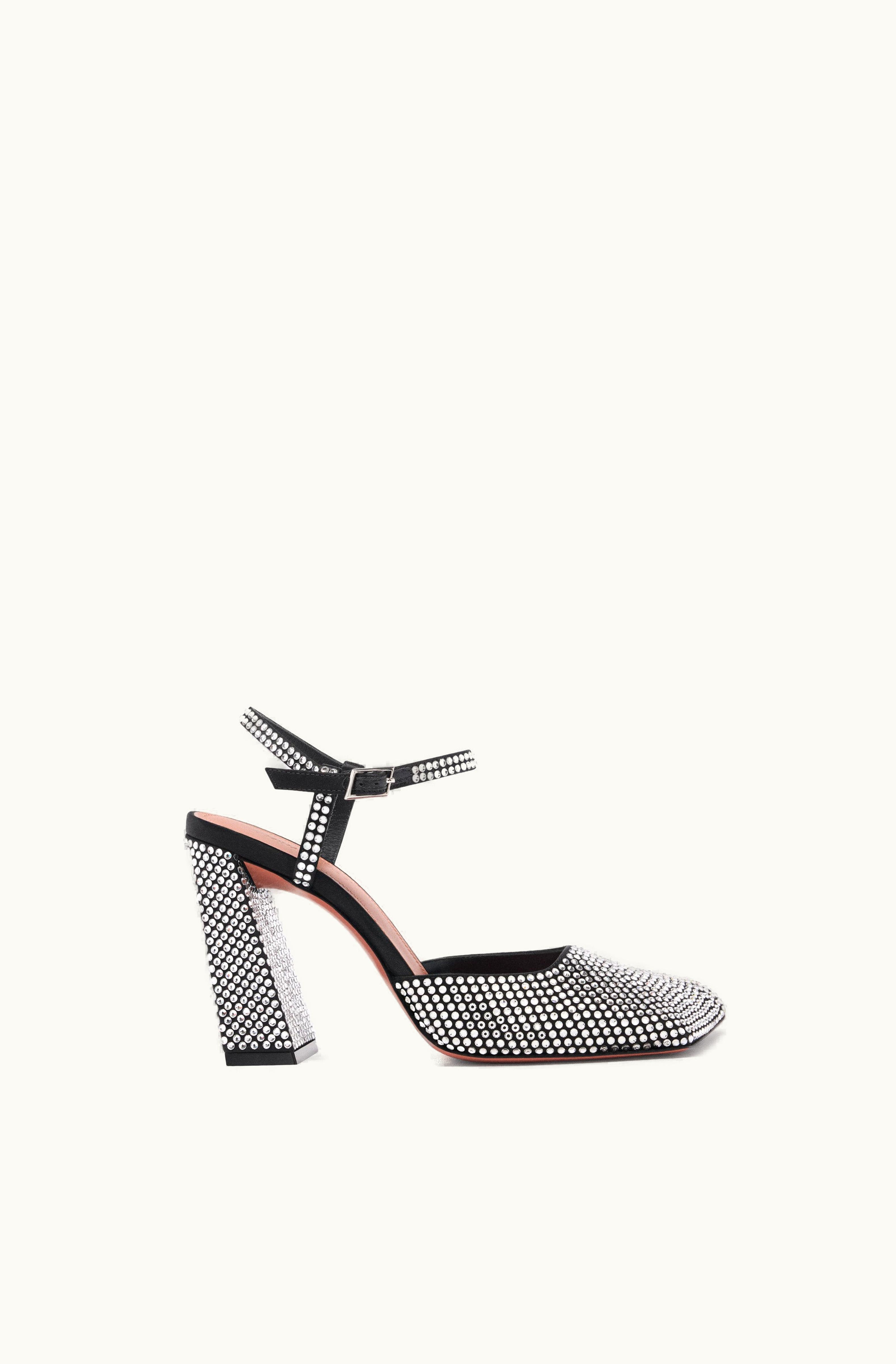 Amina Muaddi Amina Muaddi Charlotte Crystal Pump Black Satin And White Crystals