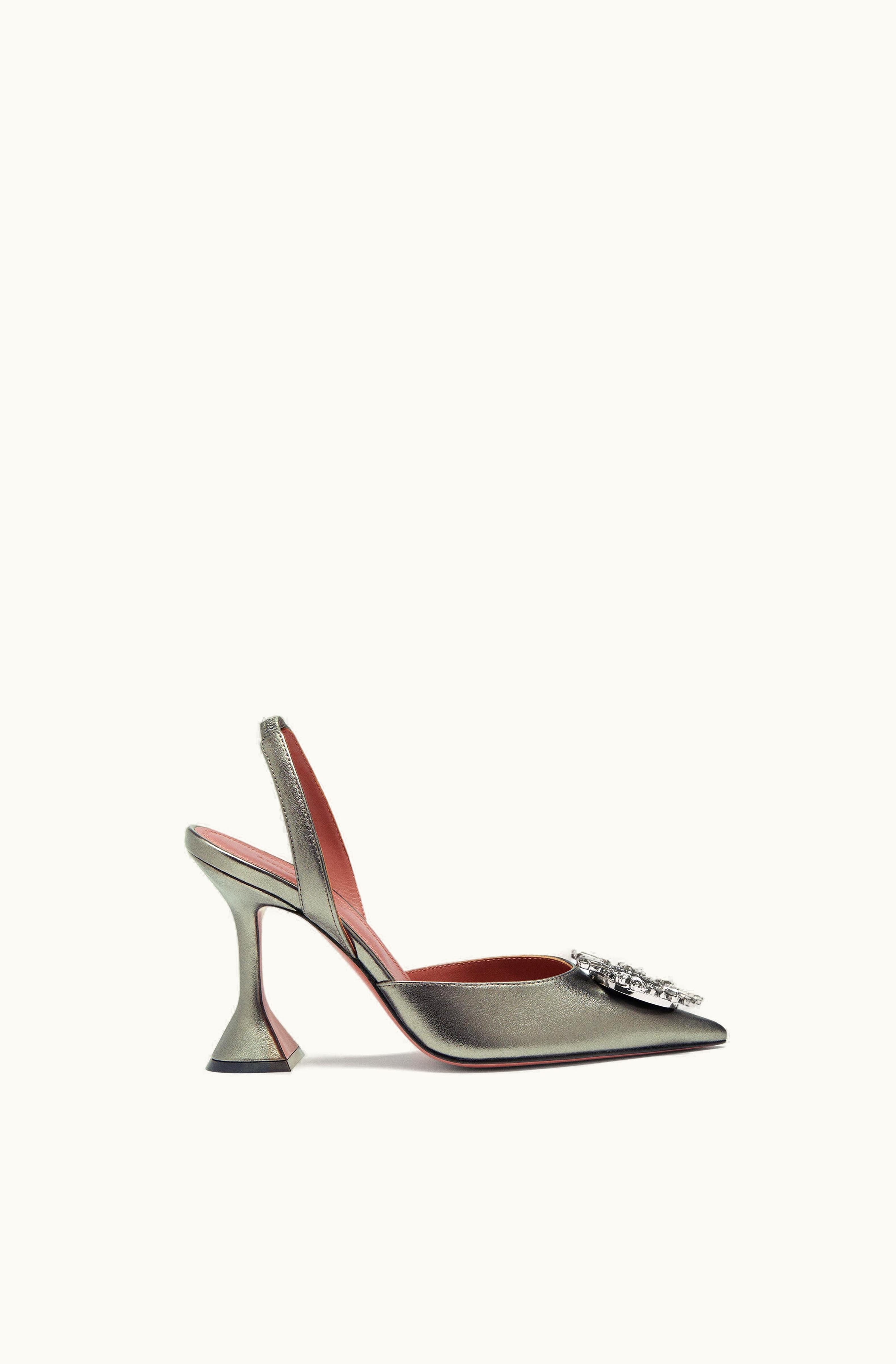 Amina Muaddi Amina Muaddi Begum Sling Antique Metallic Nappa And Black Diamond Crystals