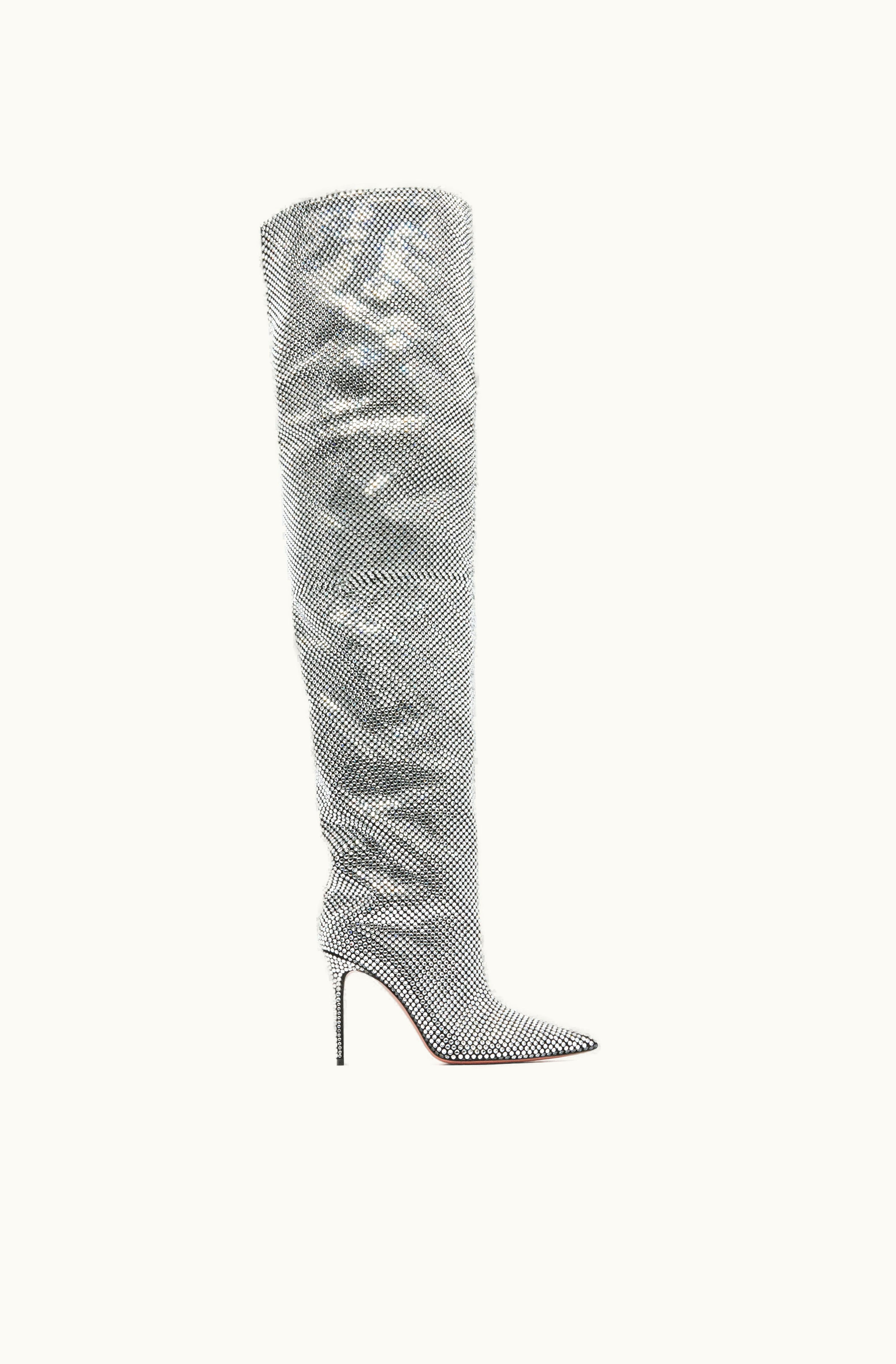 Amina Muaddi Amina Muaddi Fiona Crystal Thigh High Boot Black Suede And White Crystals