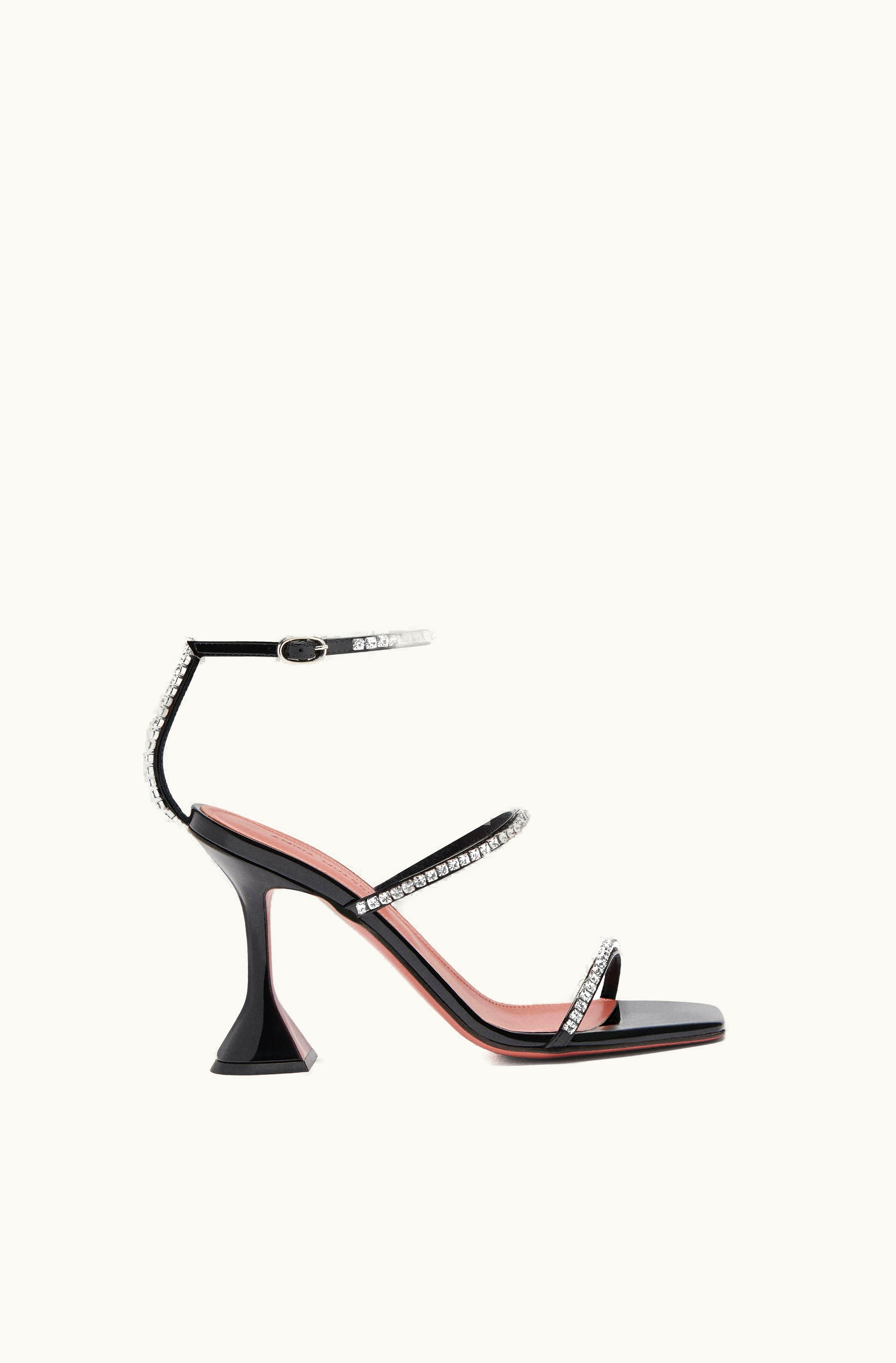 Amina Muaddi Amina Muaddi Gilda Sandal Black Patent And White Crystals