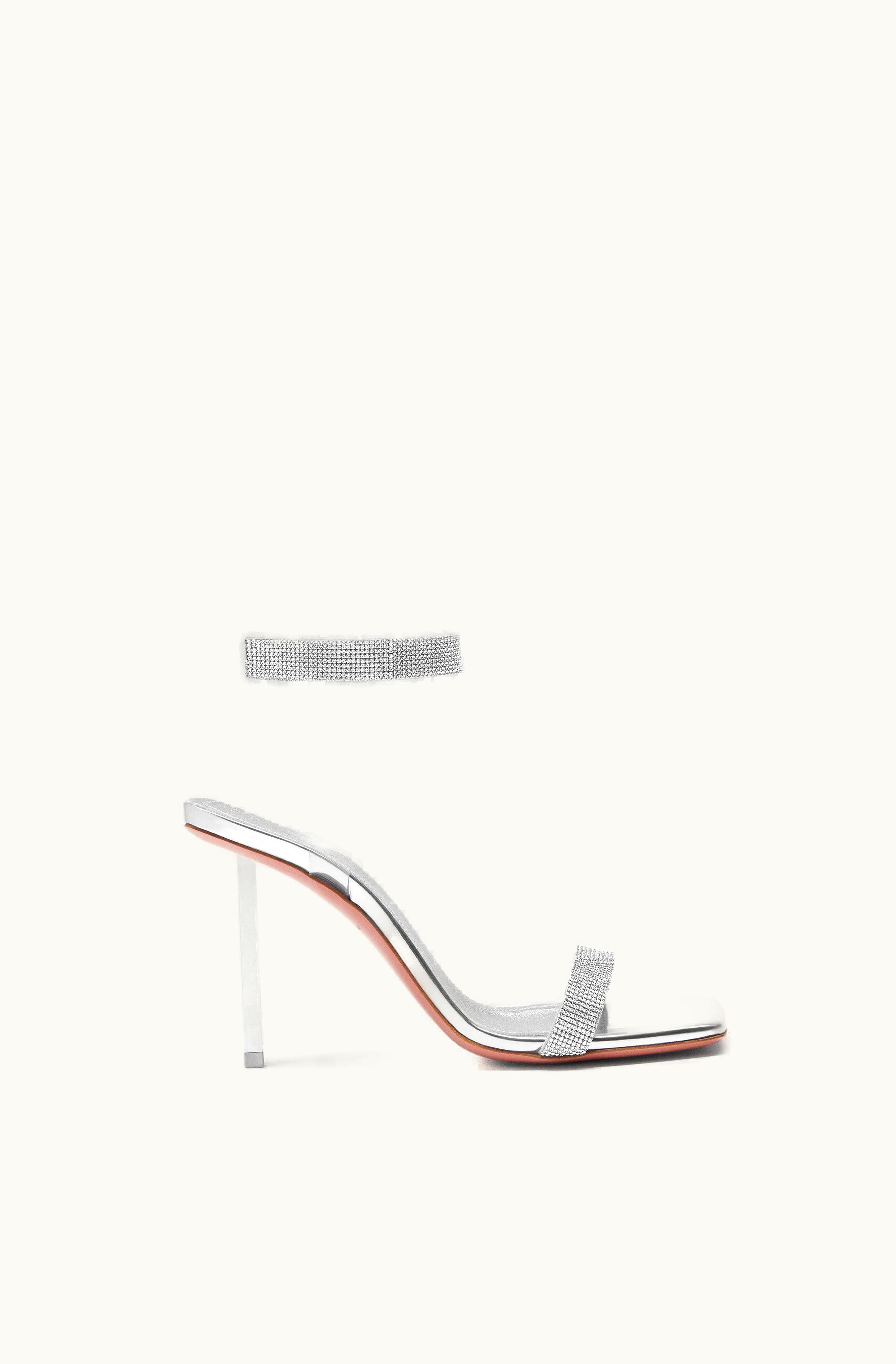 Amina Muaddi Amina Muaddi Rih Sandal Silver Mirror Leather And White Crystal Mesh