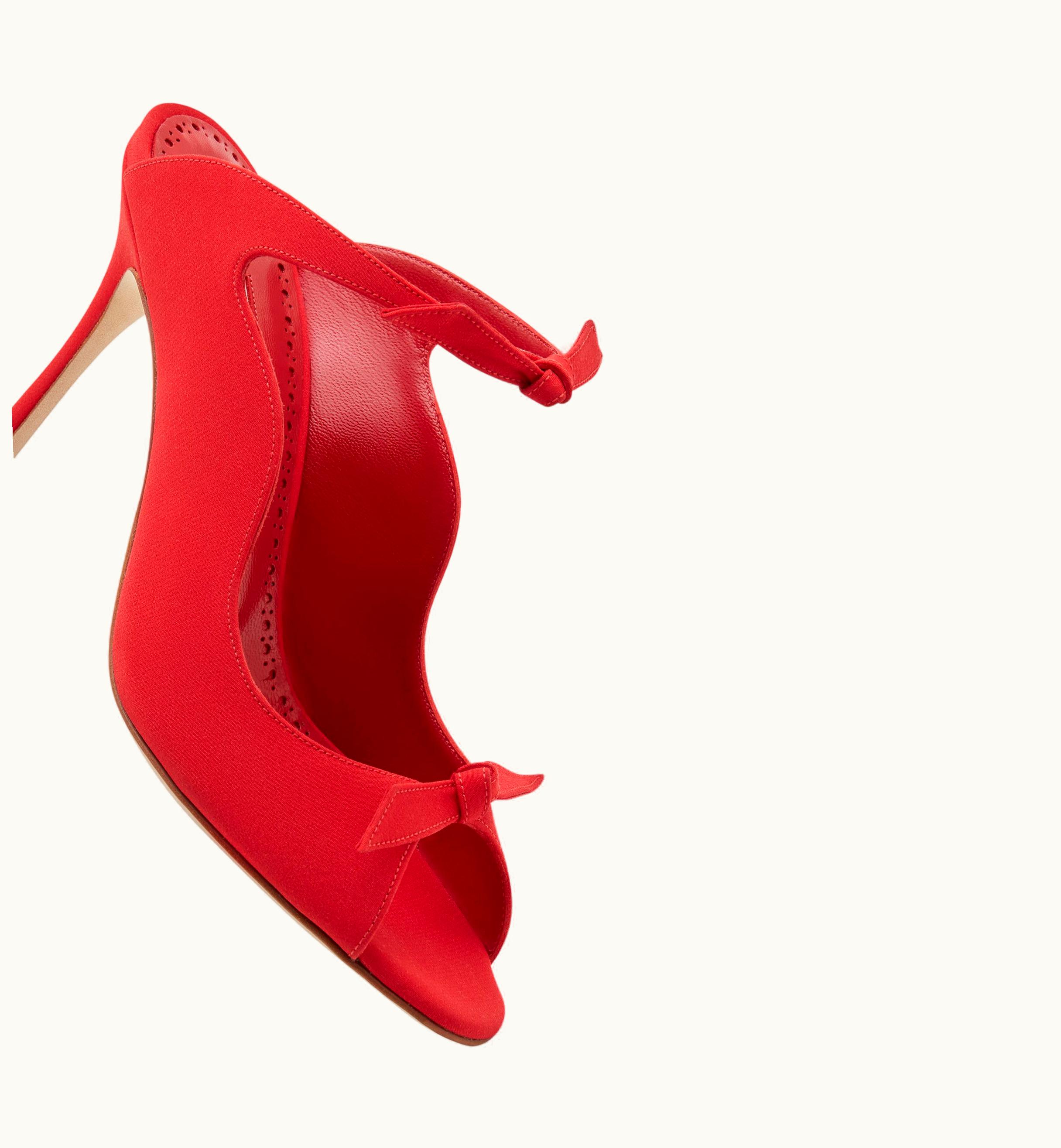 Manolo Blahnik Manolo Blahnik Fiocchetti Red Crepe De Chine Scalloped Mules