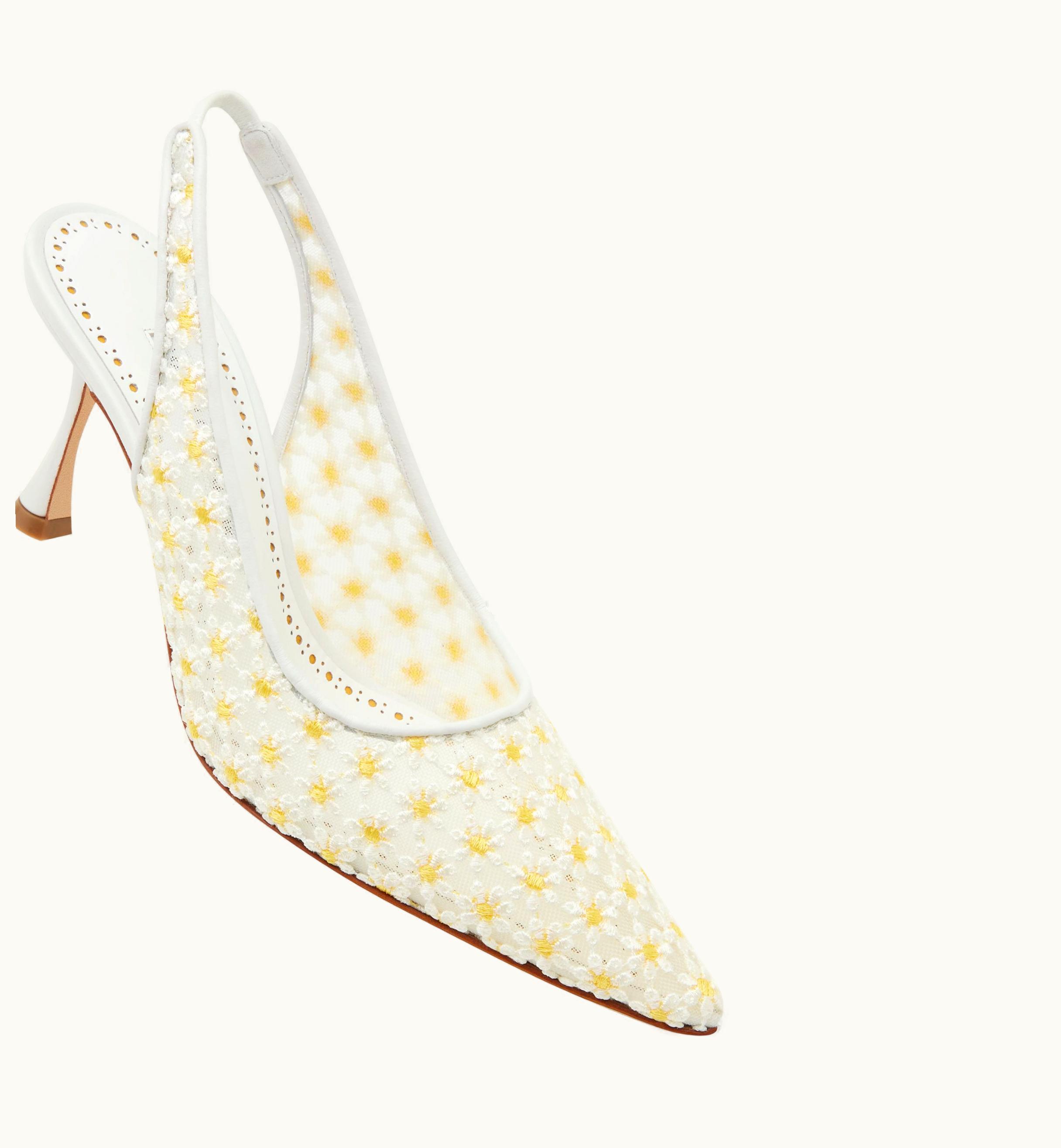 Manolo Blahnik Manolo Blahnik Margolina White Lace Daisy Slingback Pumps