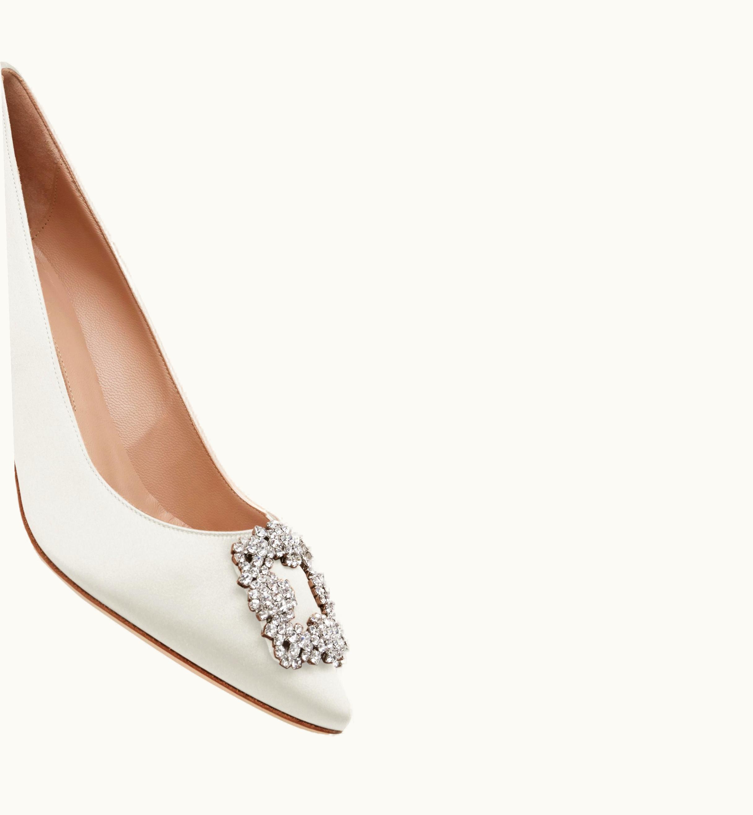 Manolo Blahnik Manolo Blahnik Hangisi 50 Light Cream Satin Jewel Buckle Pumps