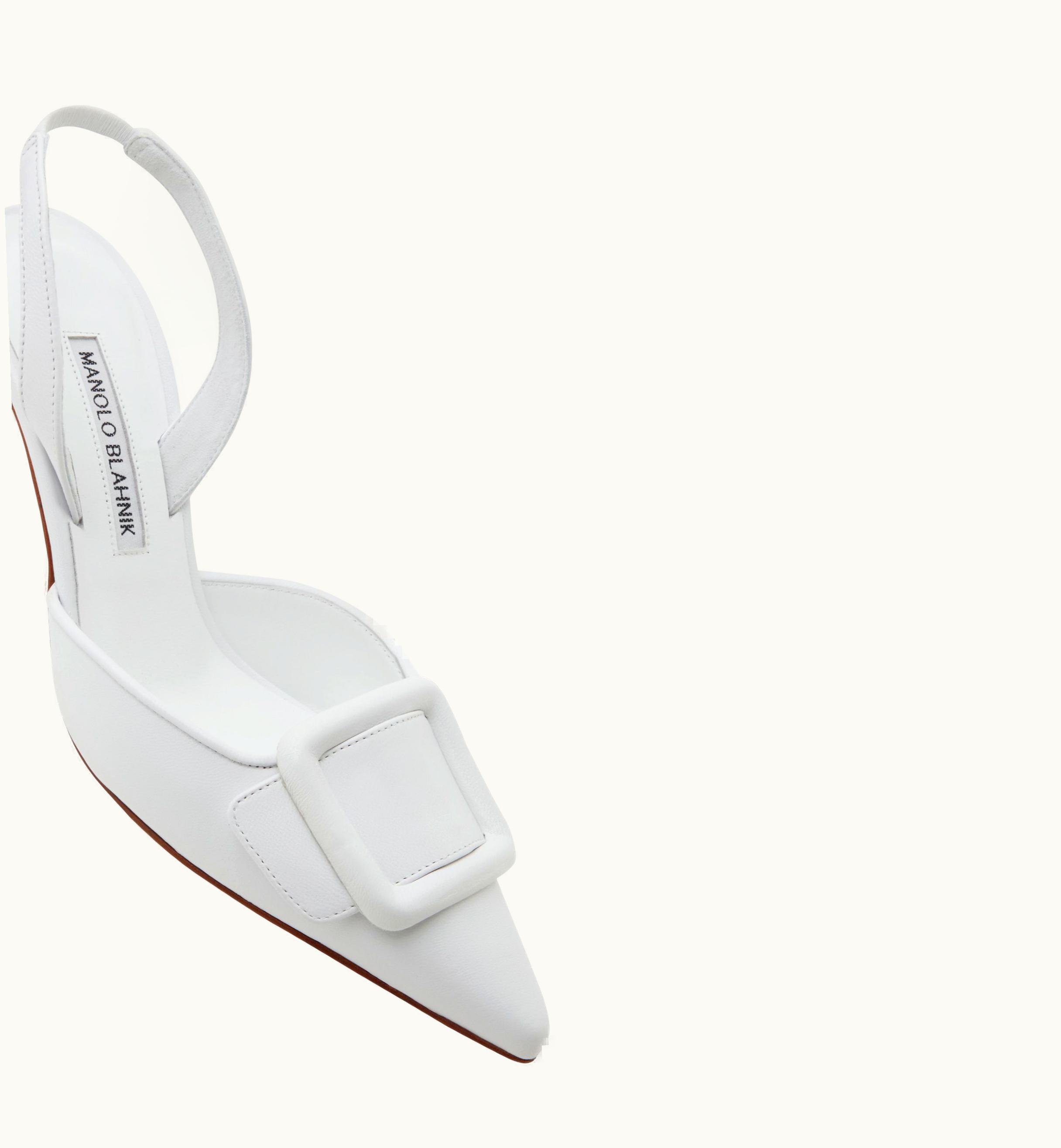Manolo Blahnik Manolo Blahnik Maysli White Nappa Leather Slingback Pumps