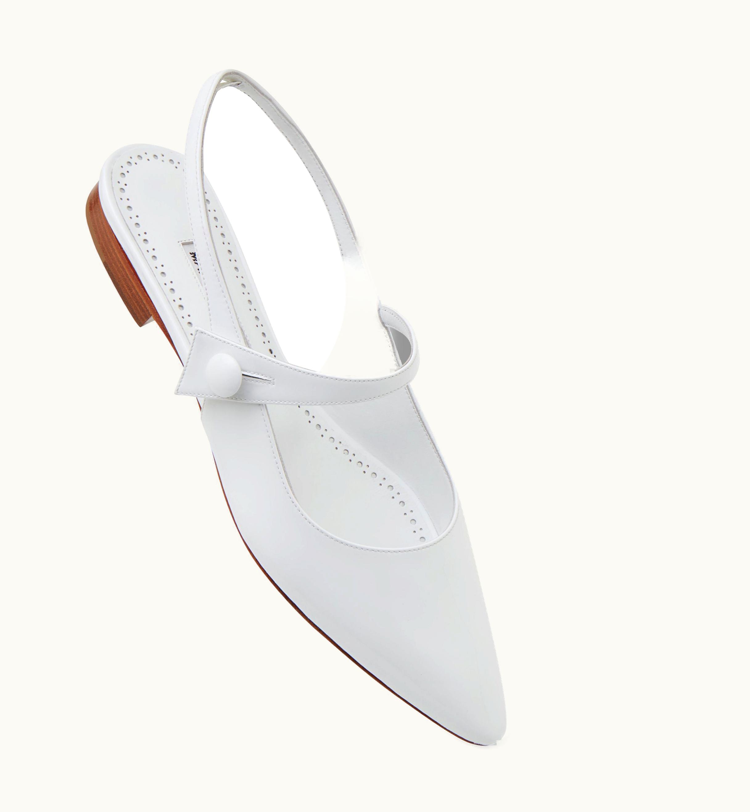 Manolo Blahnik Manolo Blahnik Didionflat White Patent Leather Slingback Flat Pumps