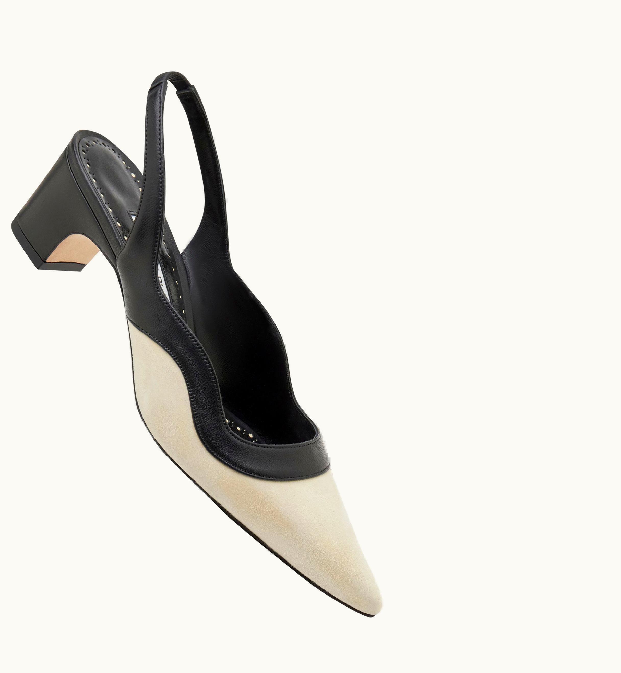 Manolo Blahnik Manolo Blahnik Gogalo Dark Cream And Black Suede Slingback Pumps