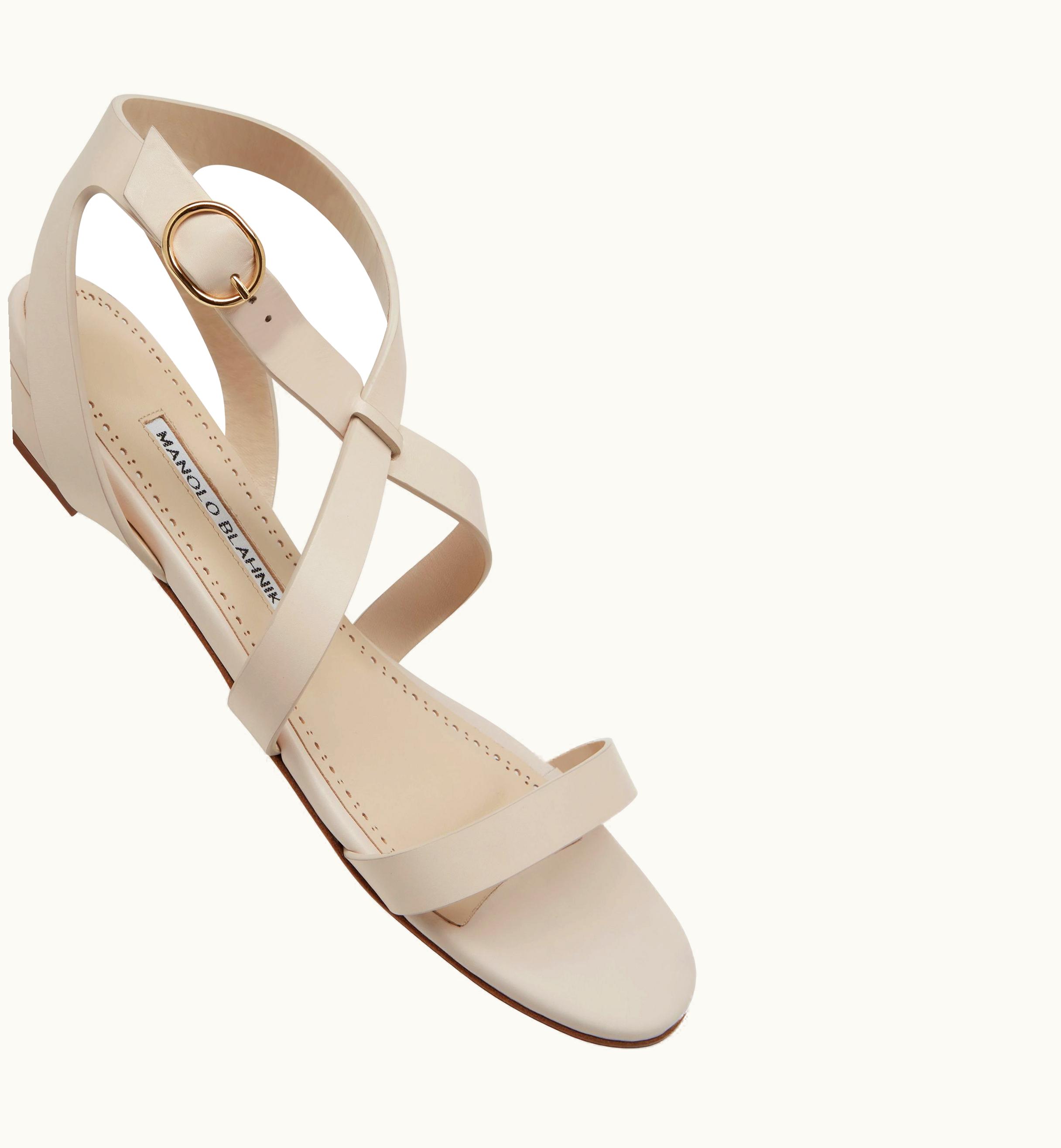 Manolo Blahnik Manolo Blahnik Magalou Cream Calf Leather Sandals