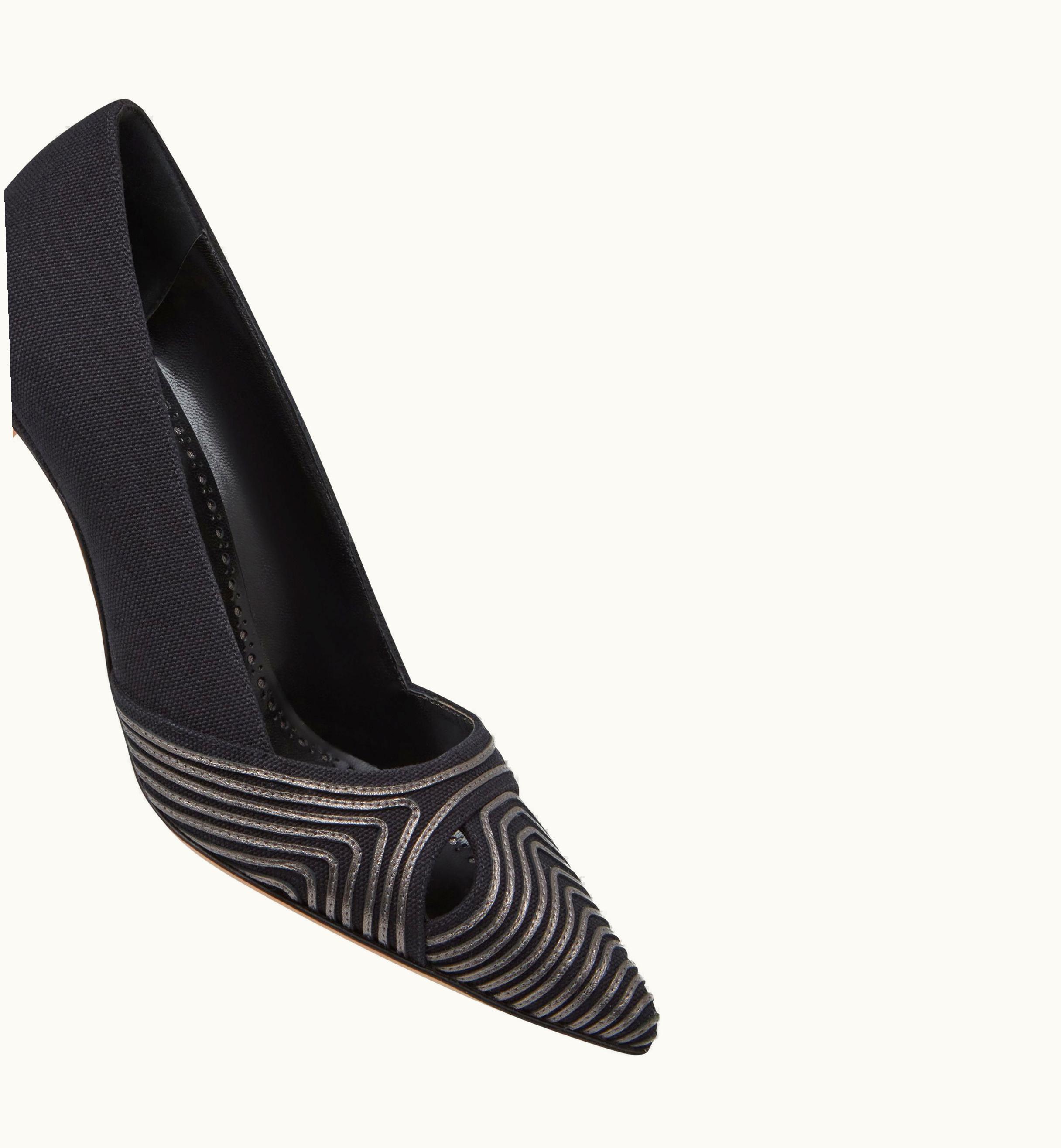 Manolo Blahnik Manolo Blahnik Turgipump Black Cotton Cut-Out Pumps