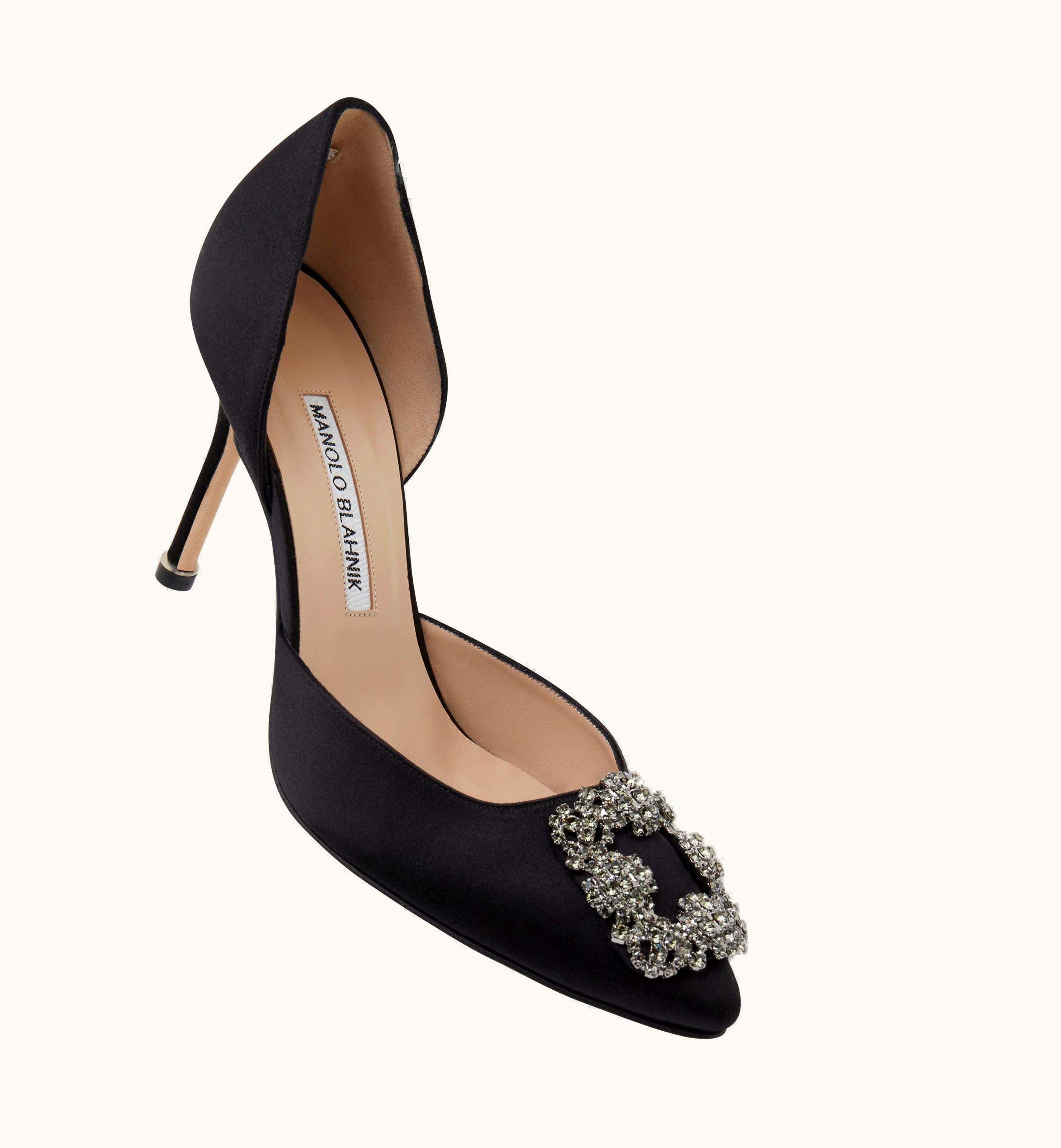 Manolo Blahnik Manolo Blahnik Hangisido Black Satin Jewel Buckle D'Orsay Pumps