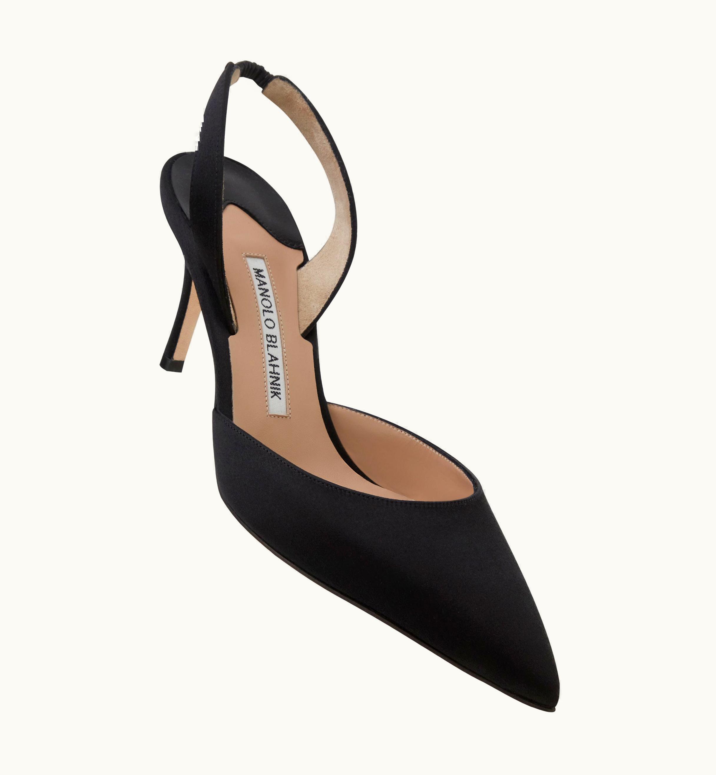 Manolo Blahnik Manolo Blahnik Carolyne 70 Black Satin Slingback Pumps