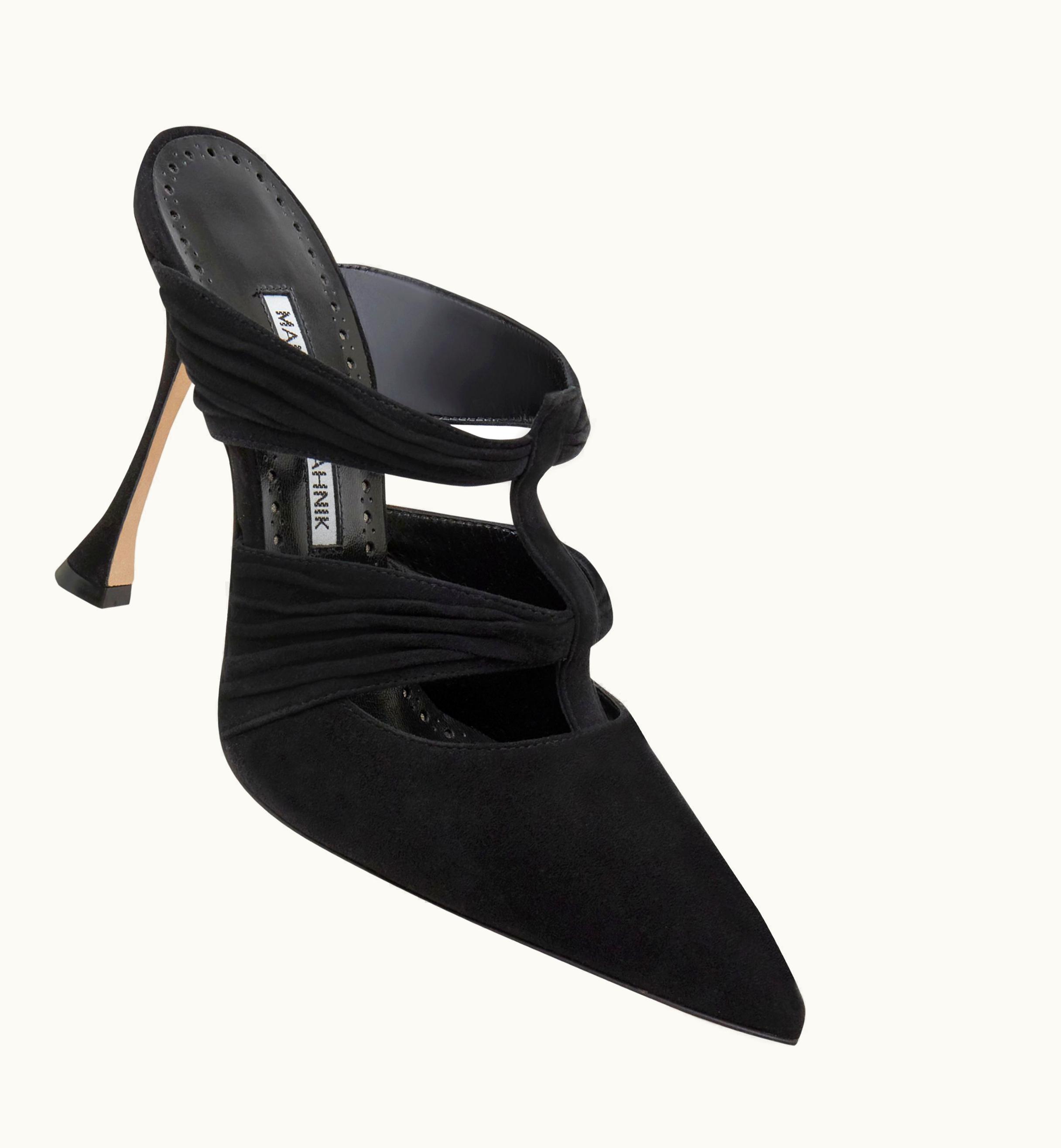 Manolo Blahnik Manolo Blahnik Kerua Black Suede Ruched Detail Mules