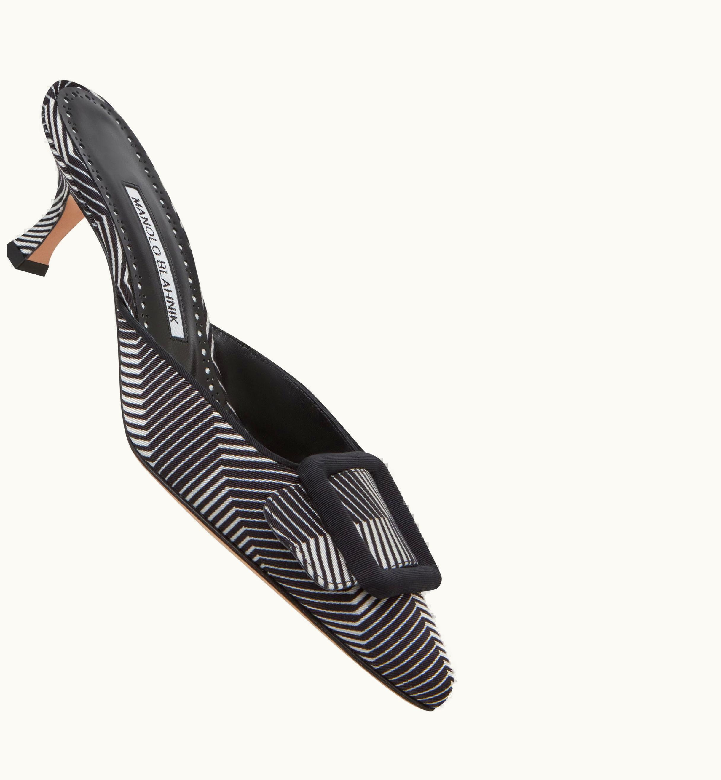 Manolo Blahnik Manolo Blahnik Maysalebi White And Black Grosgrain Herringbone Mules