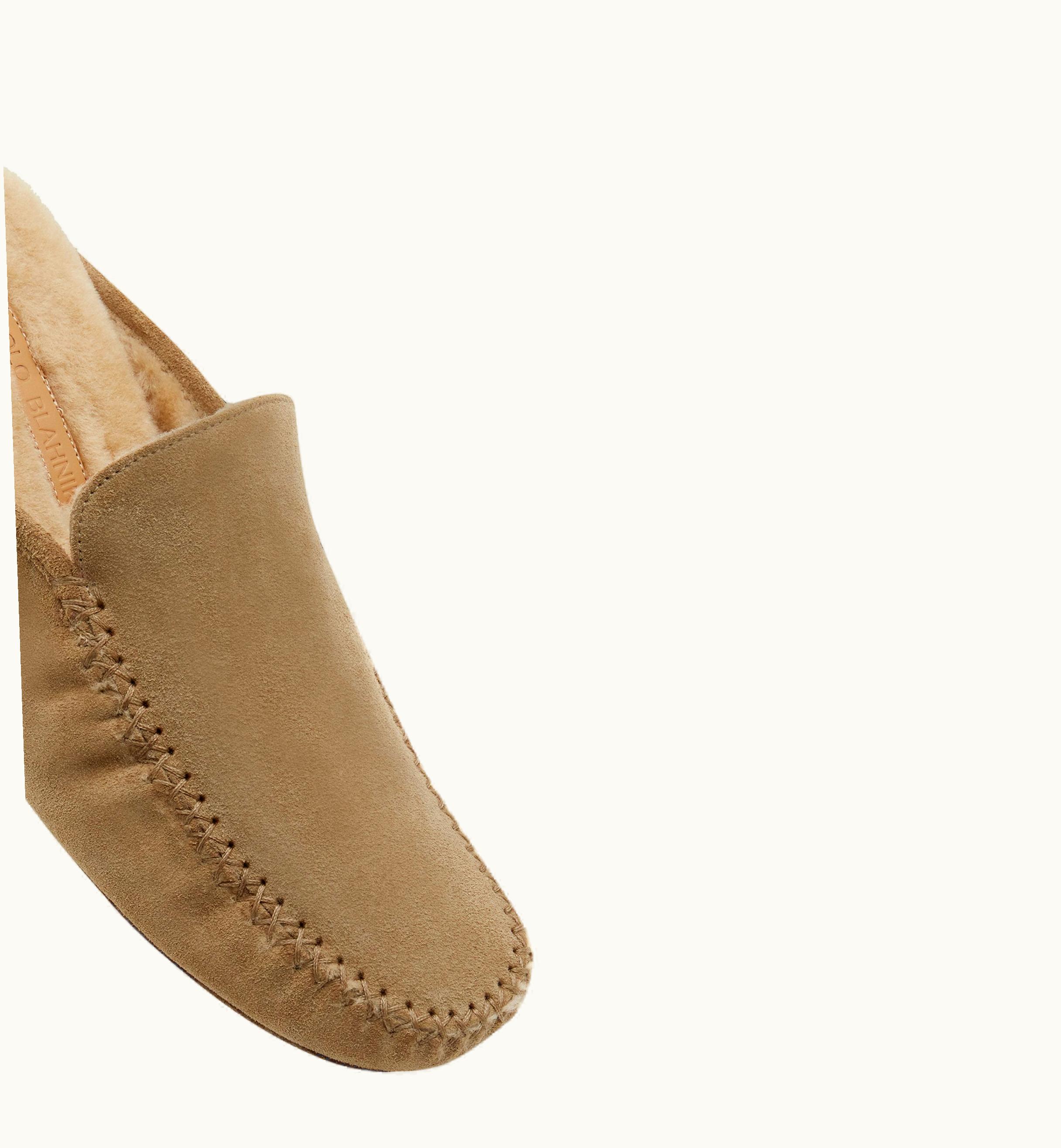 Manolo Blahnik Manolo Blahnik Crawford Dark Beige Suede Slippers