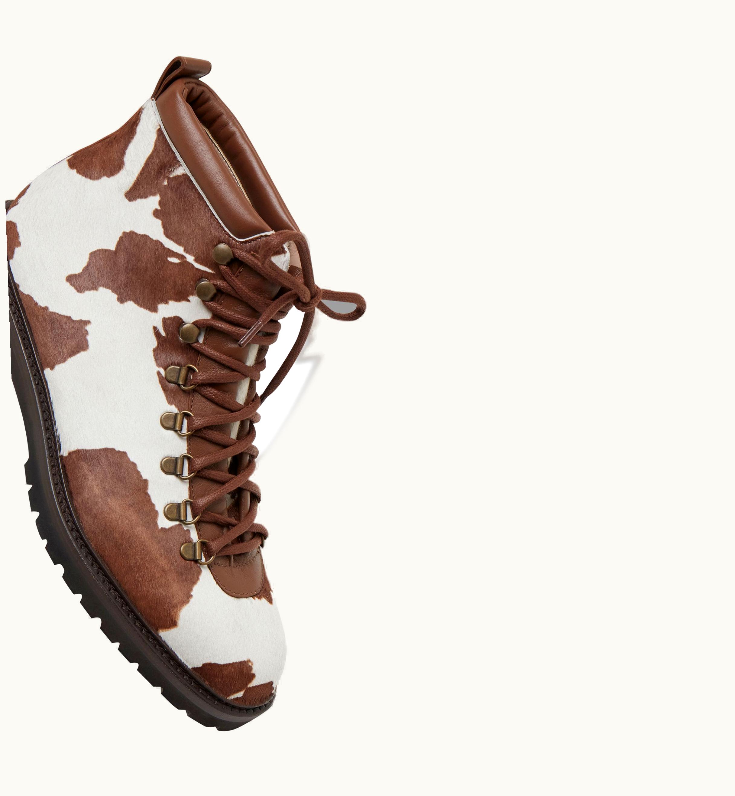 Manolo Blahnik Manolo Blahnik Calaurio Brown And White Calf Hair Lace Up Boots