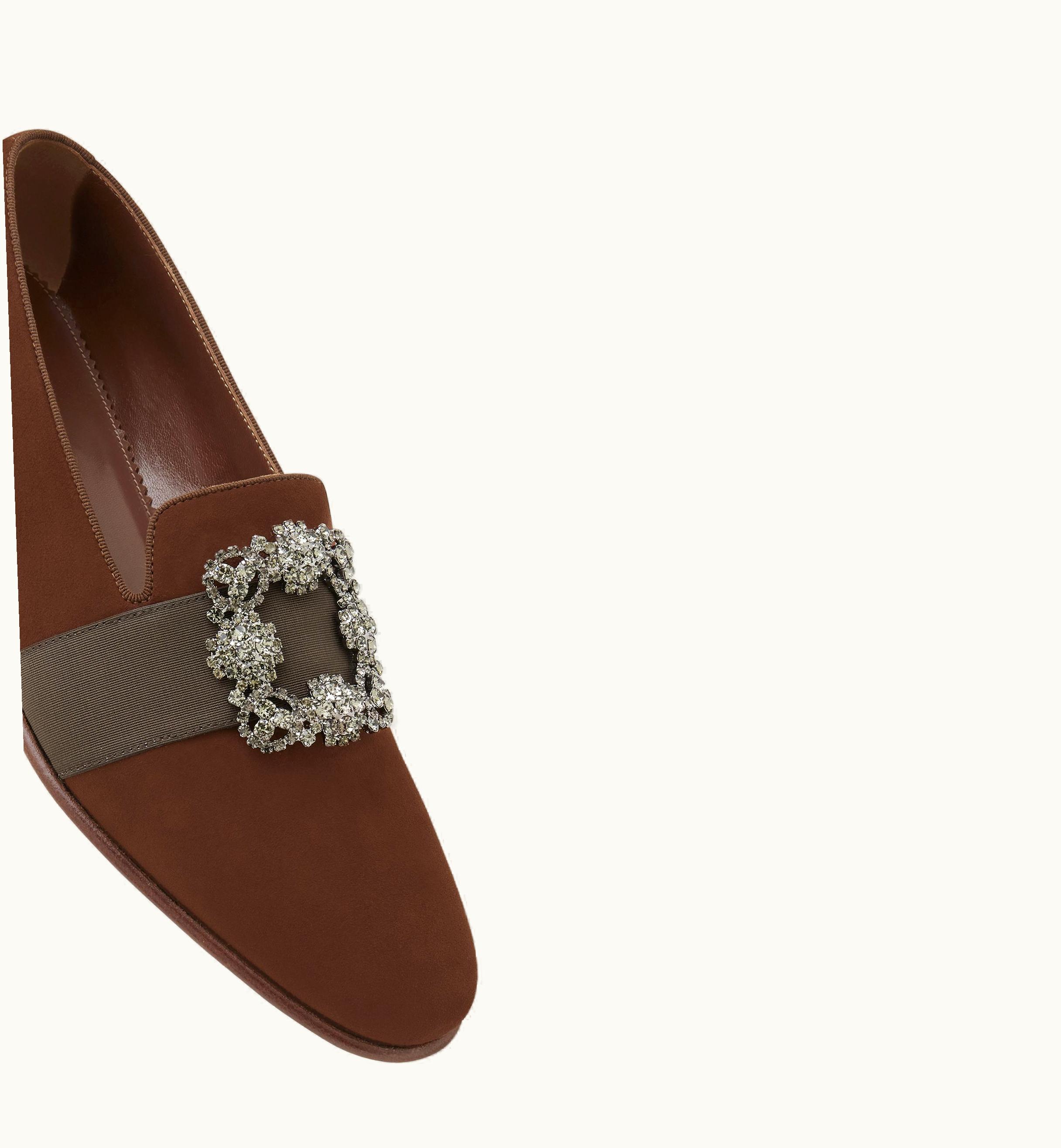 Manolo Blahnik Manolo Blahnik Carlton Brown Suede Jewel Buckle Loafers