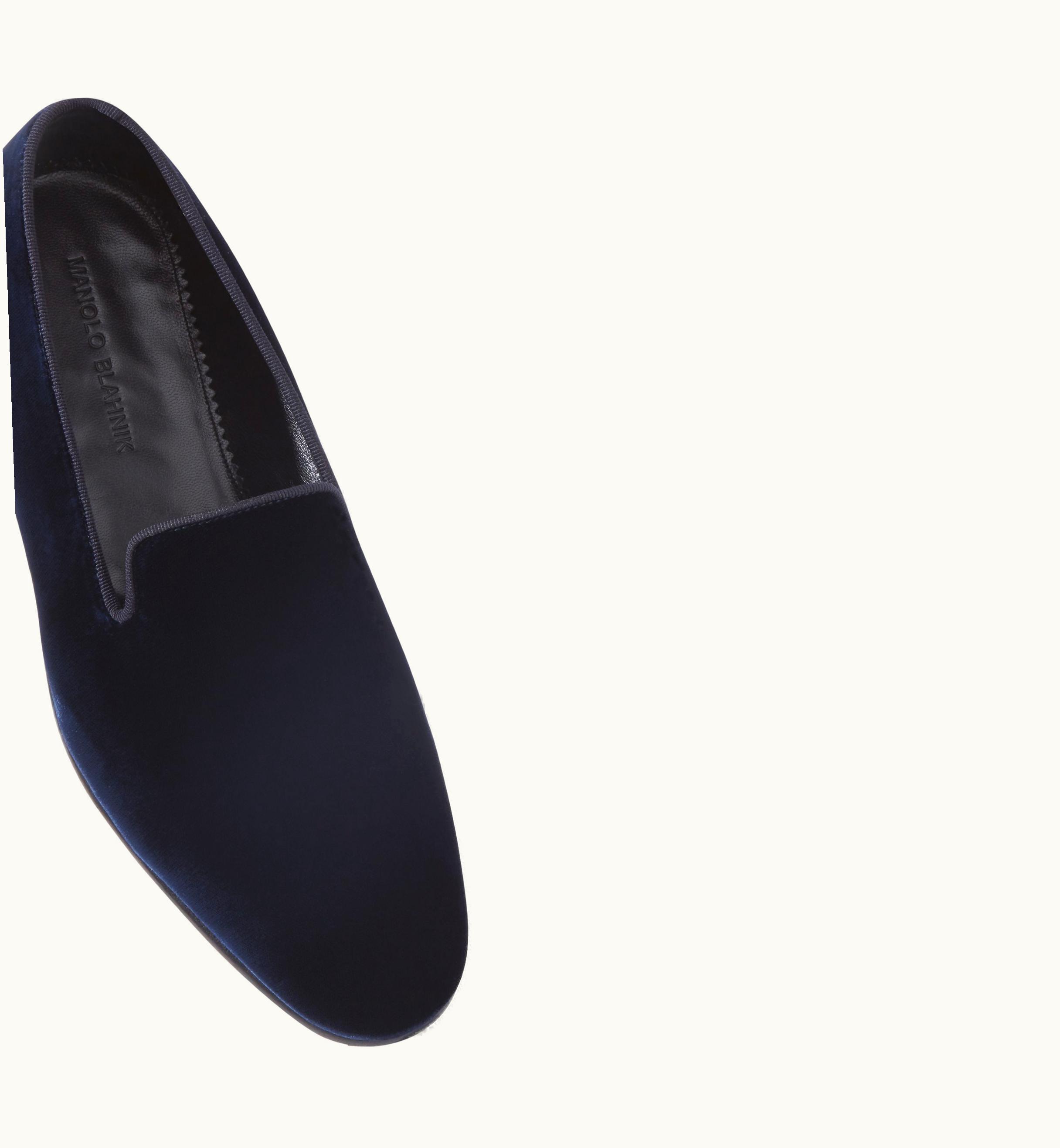 Manolo Blahnik Manolo Blahnik Mario Velvet Navy Blue Velvet Loafers